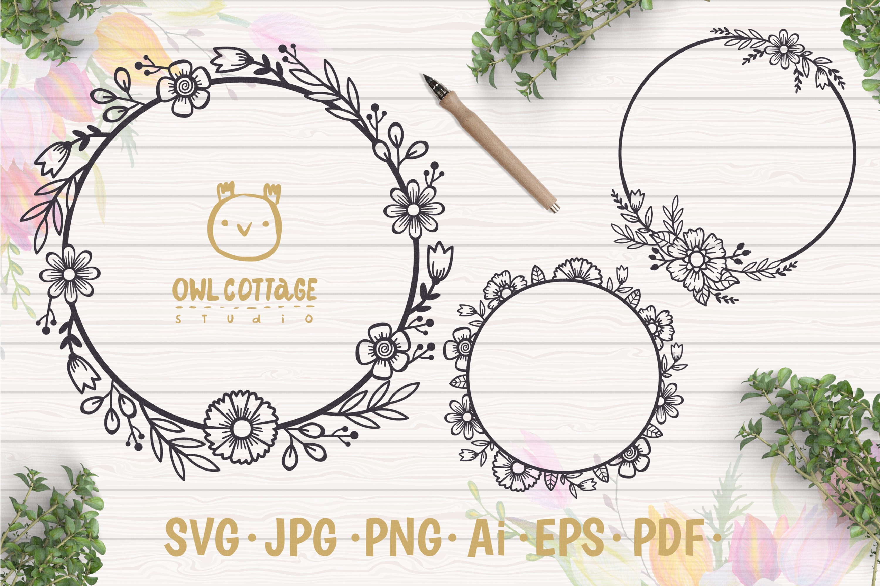 Download Floral Wreaths SVG, Floral Monograms mini SVG bundle, Weddin