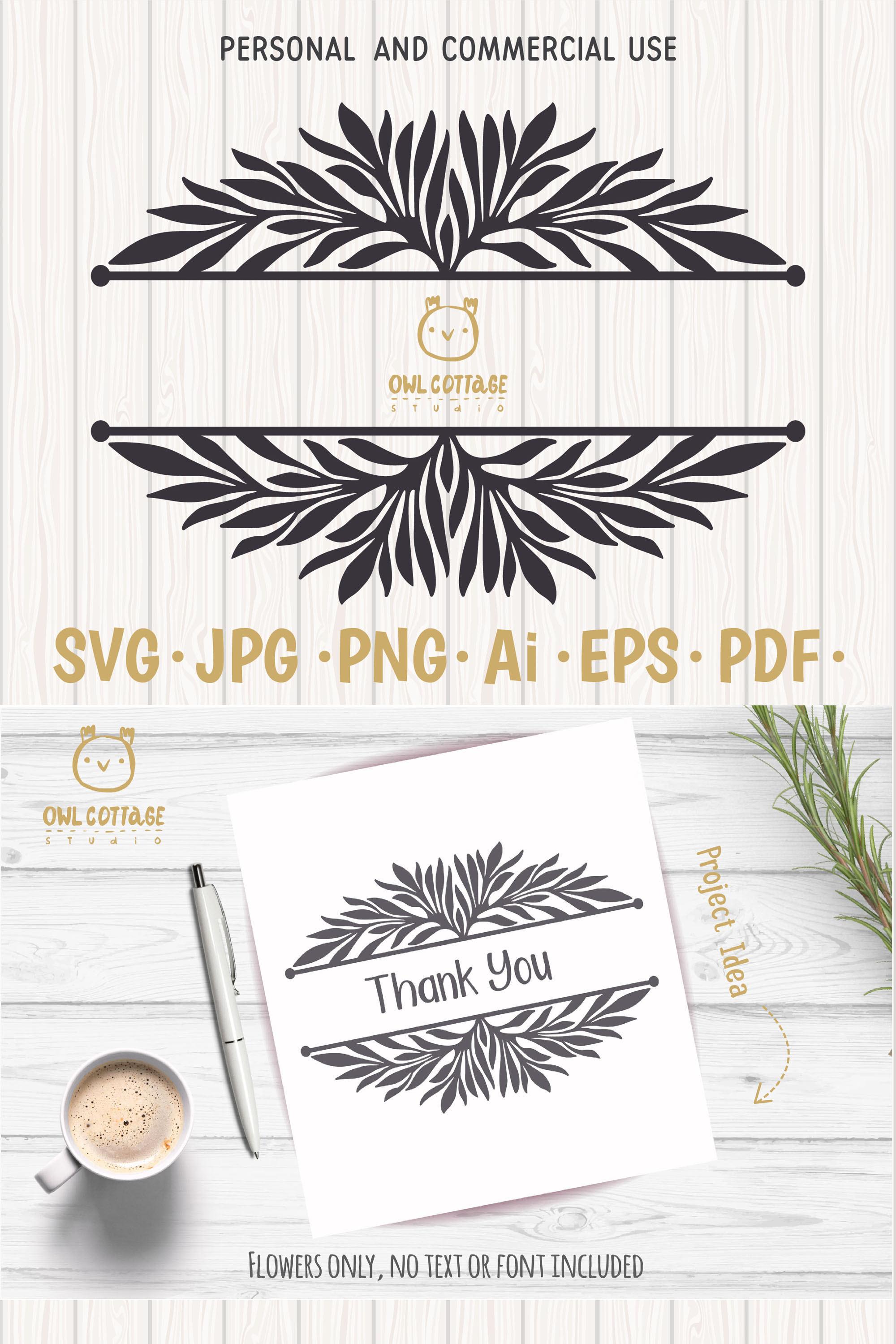 Download Laurel Leaf Split Border SVG, Floral Monogram, Wedding ...
