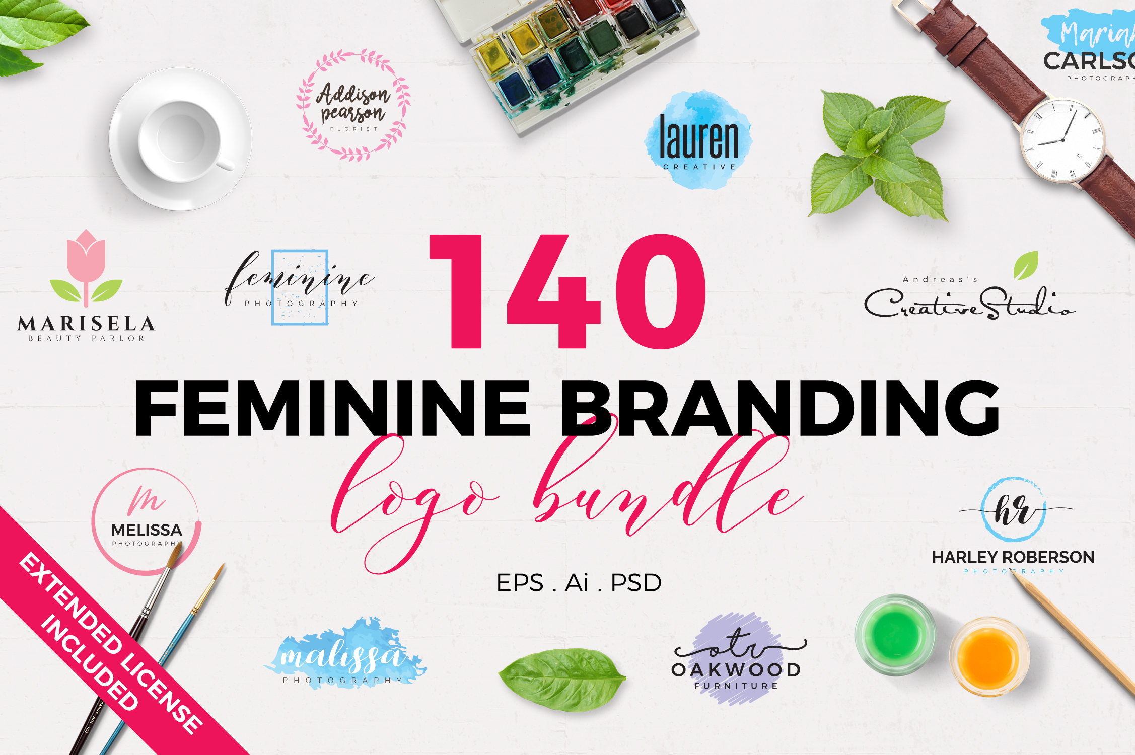 140 Feminine Branding Logo Bundle (35730) Logos Design Bundles