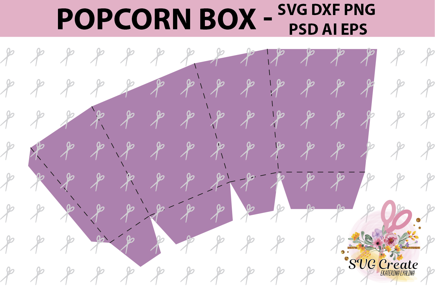 Download Popcorn box template svg dxf ai eps png papercutting (112985) | Paper Cutting | Design Bundles