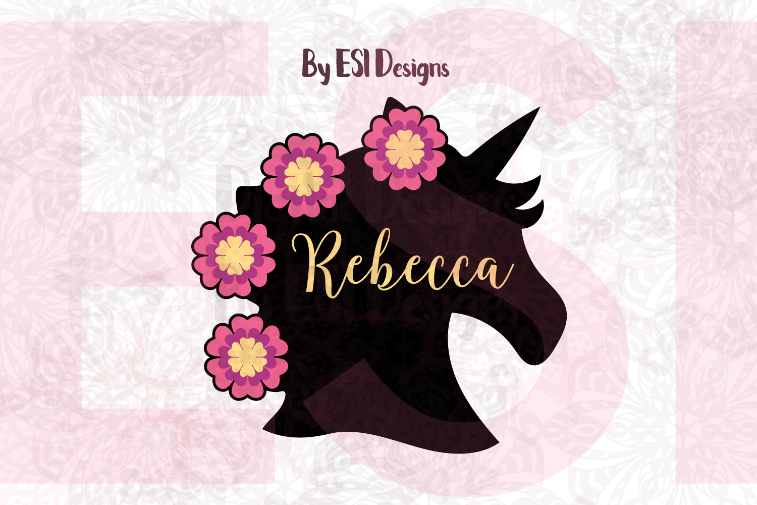 Download Unicorn Head Silhouette with Flowers | SVG, DXF, EPS & PNG