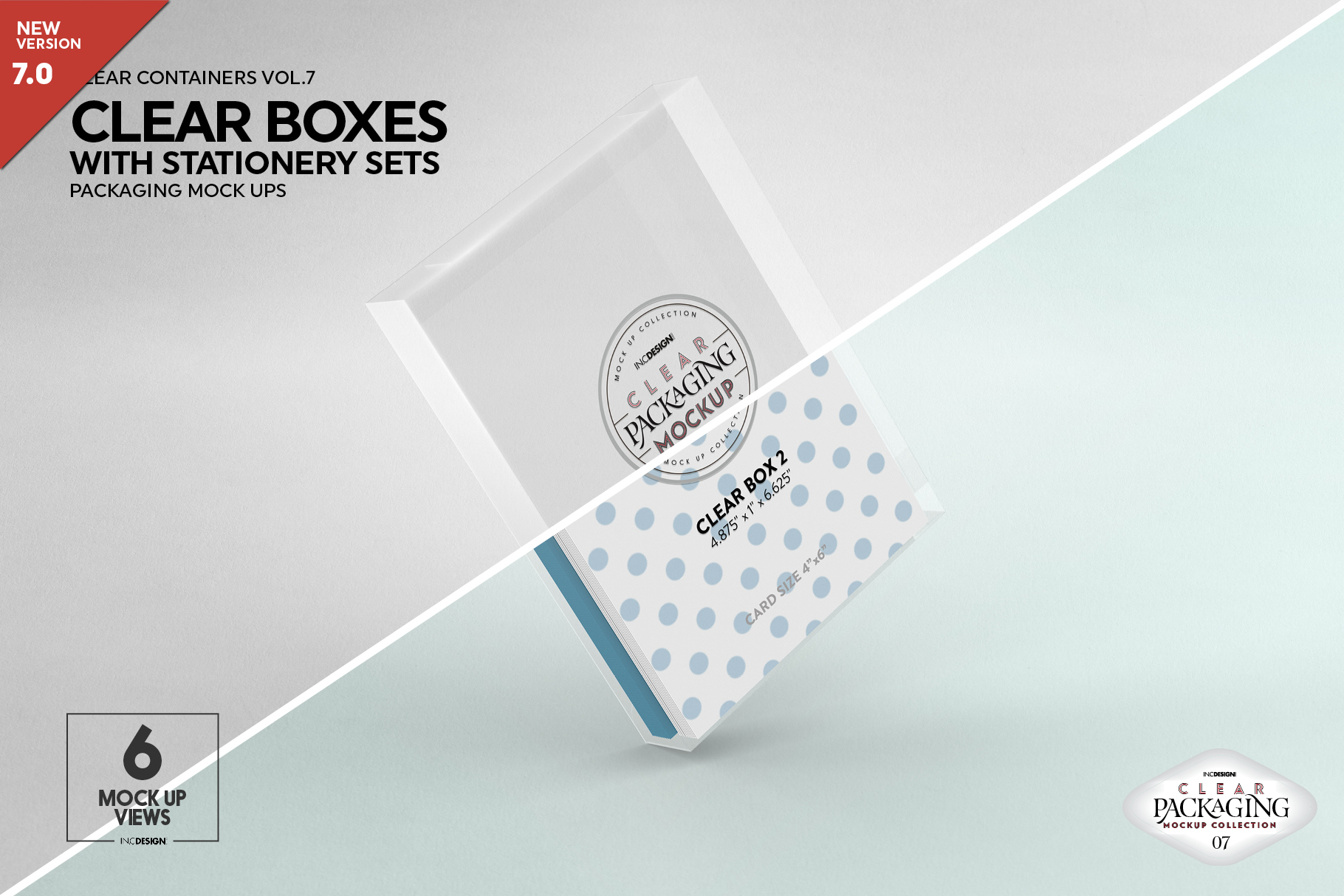 Download Clear Vertical Boxes with Stationery Set Packaging Mockup