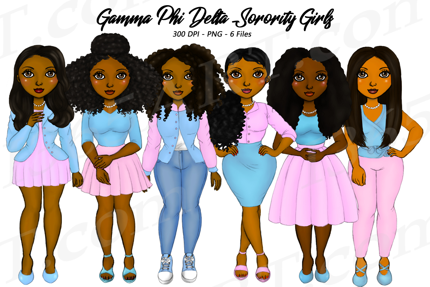 Gamma Phi Delta Sorority Girls Clipart African Natural Hair