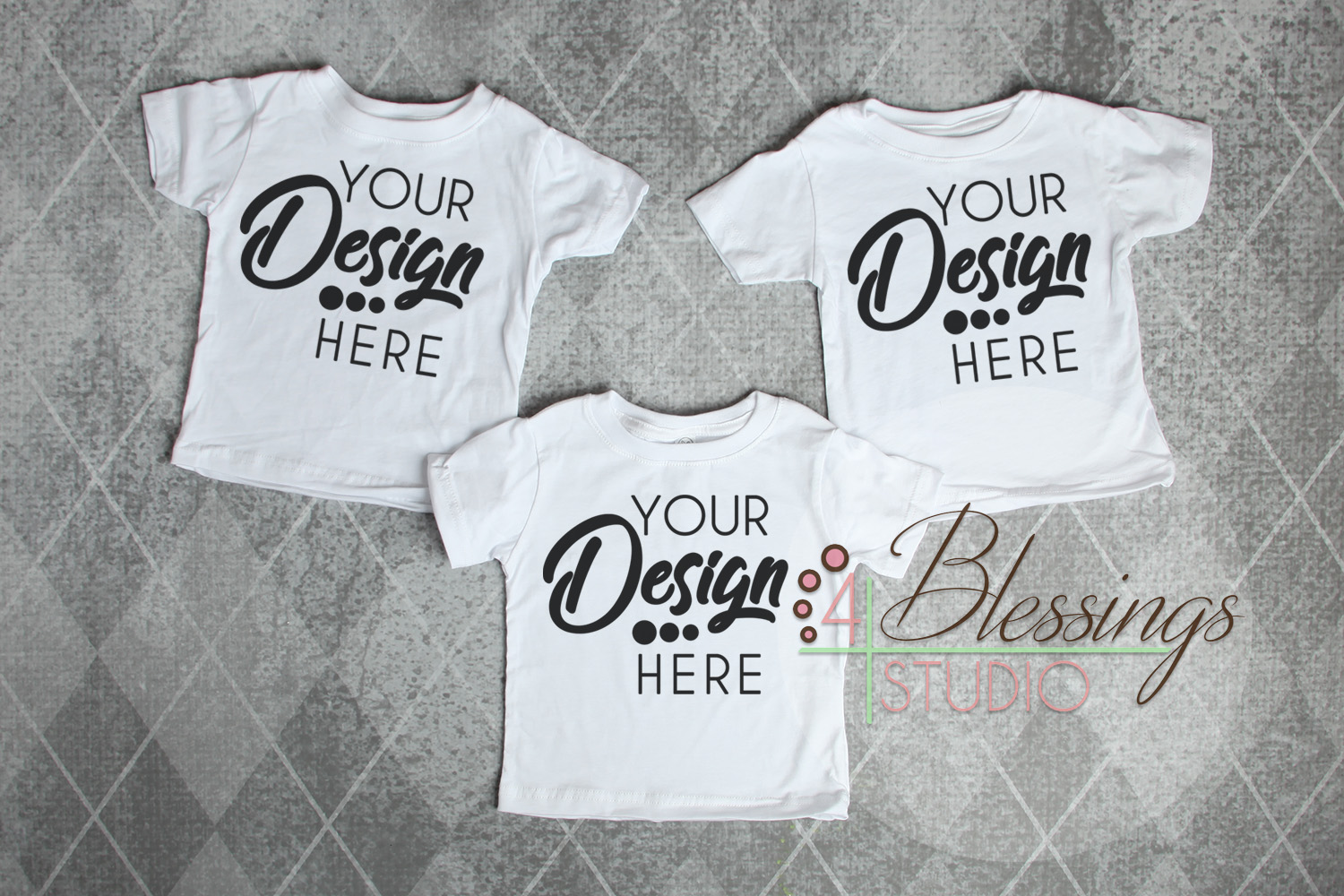 Download Triplet Three Blank White Kids TShirts Tee Mockup Photo (231387) | Clothing | Design Bundles