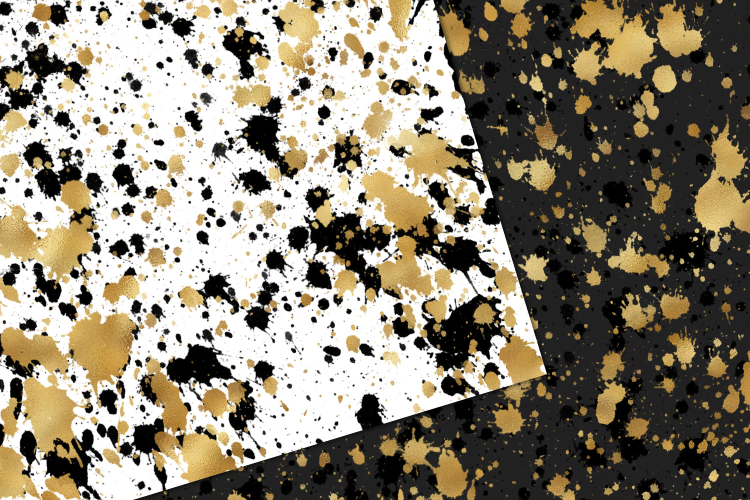 Black and Gold Paint Splatters Digital Paper