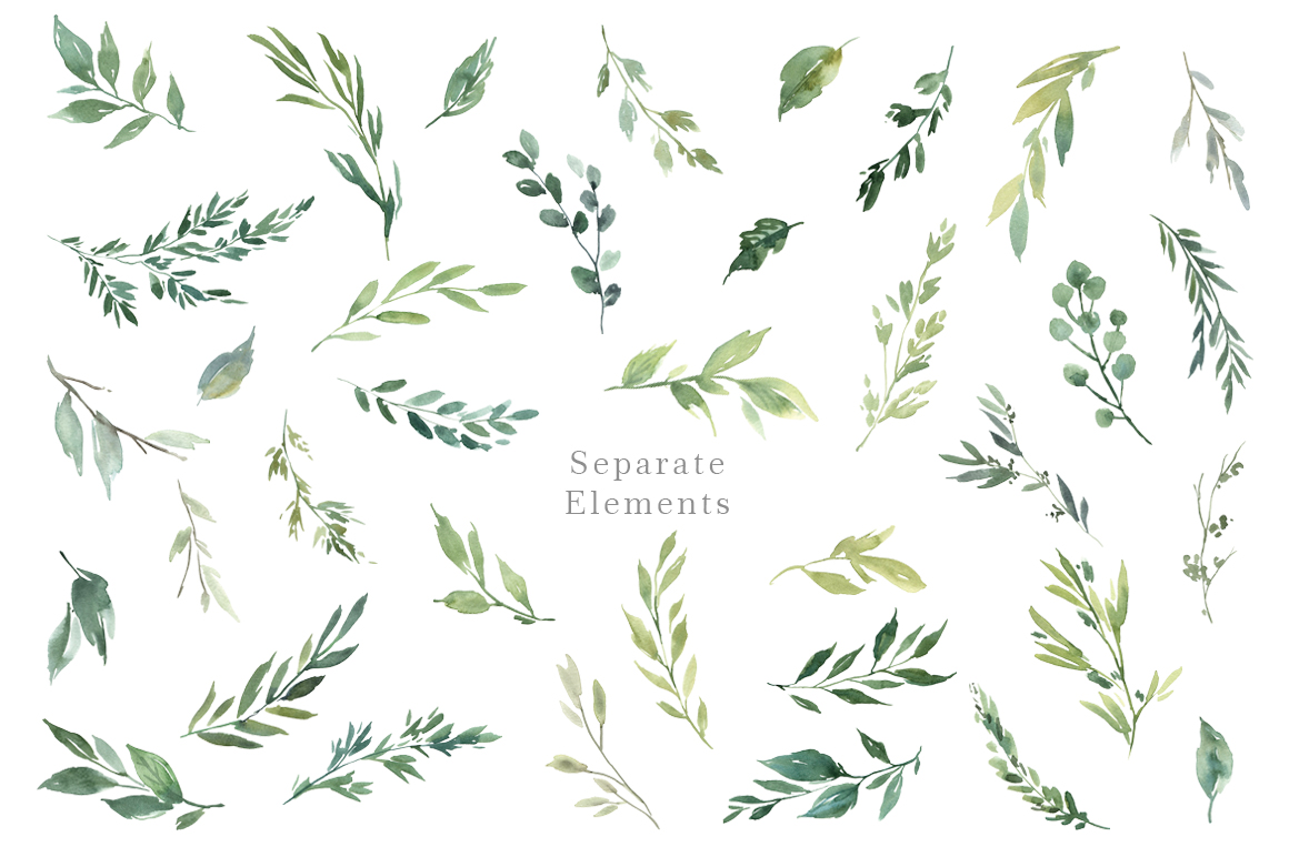 Watercolor Greenery Green Leaves PNG (143939) Illustrations Design