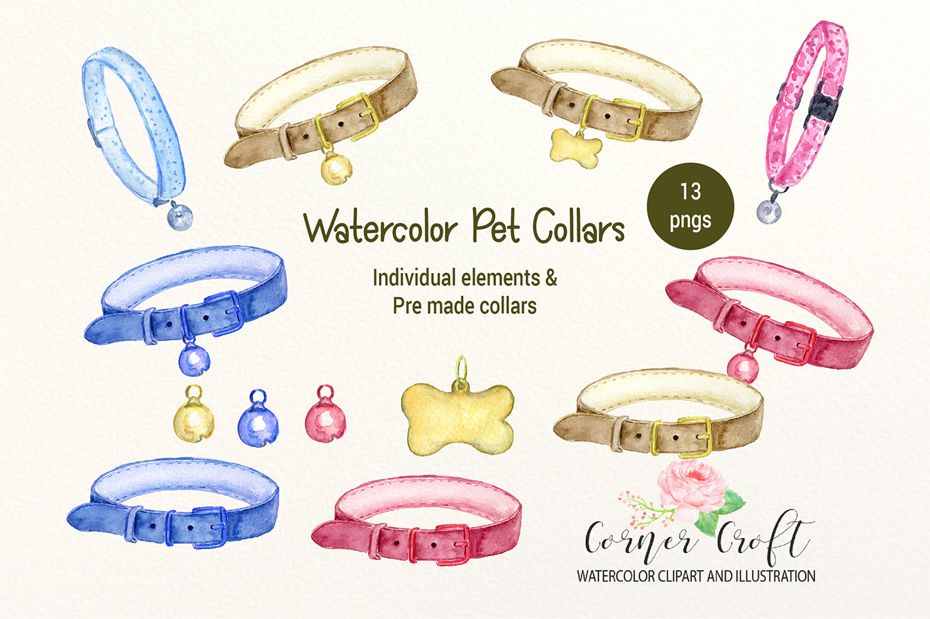 Watercolor Pet Collar Illustration