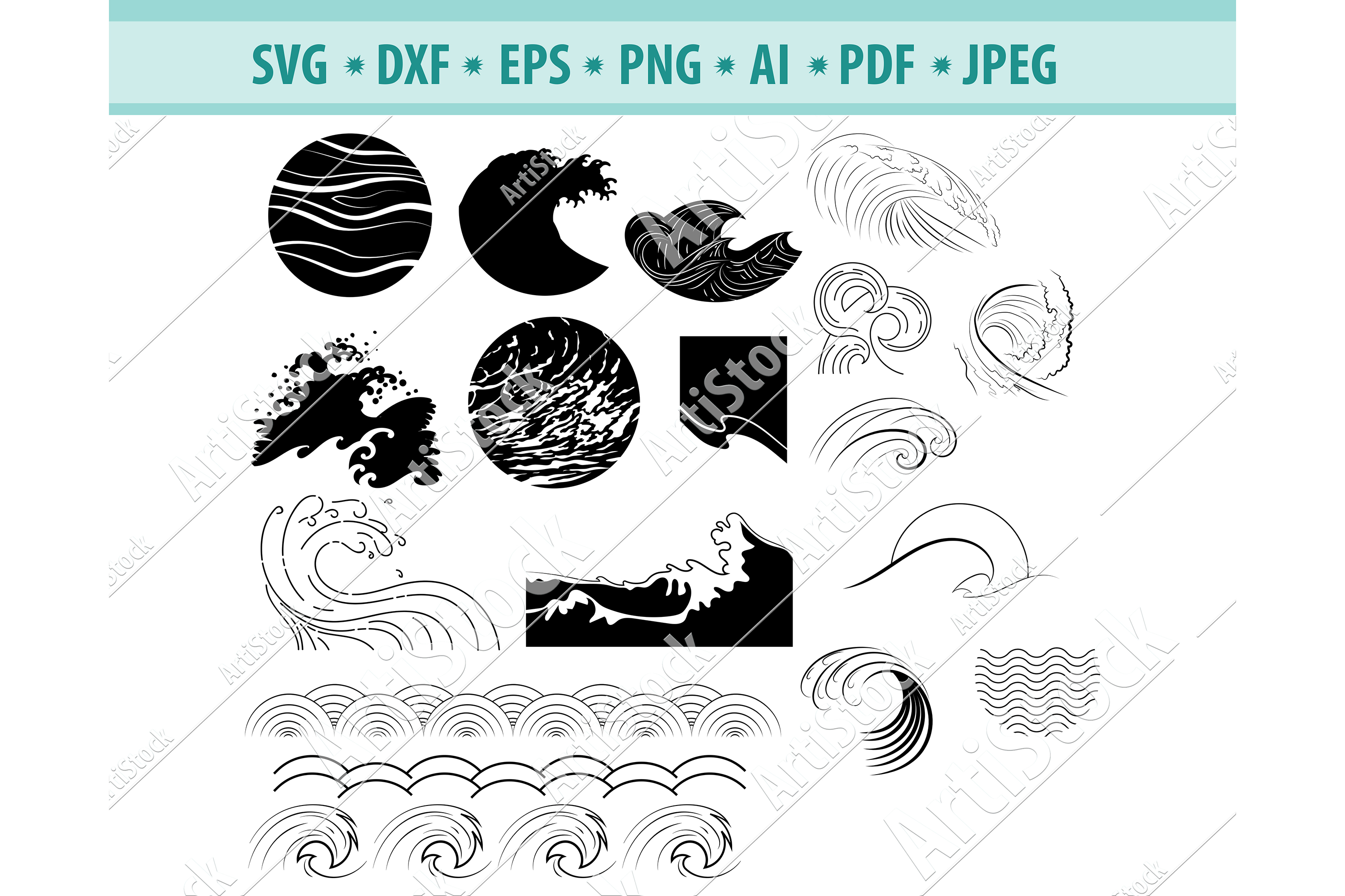 Wave SVG, Sea Waves svg, Ocean Waves svg, Sea Dxf, Png, Eps (424554