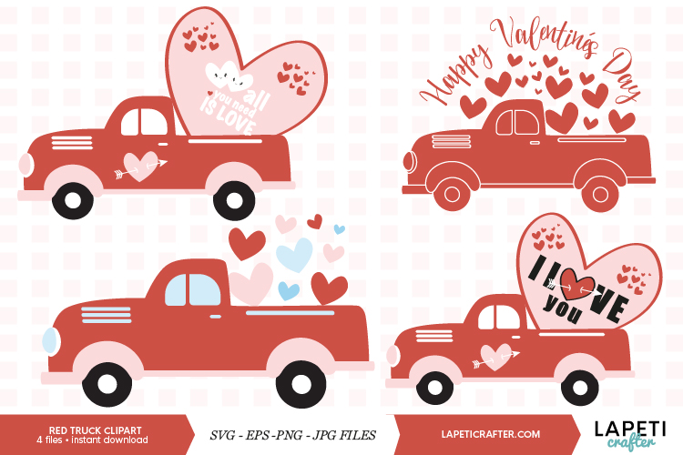 Red truck full of hearts for Valentine's Day