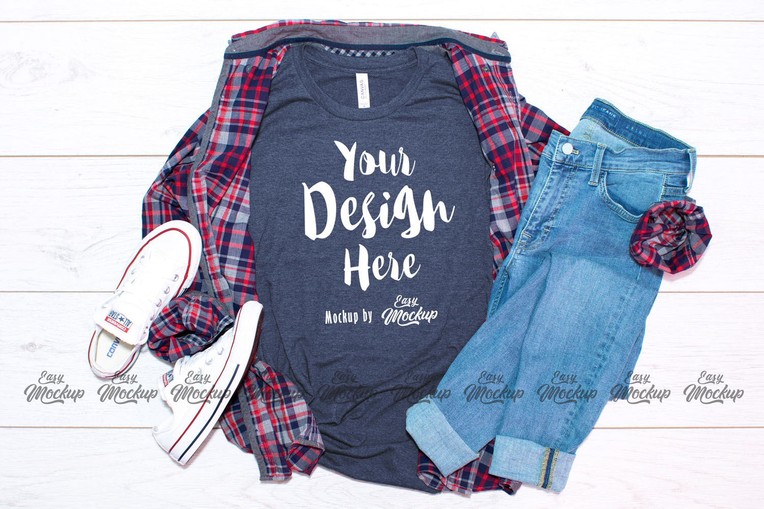 Download Heather Navy Bella Canvas 3001 T Shirt Mockup (210290) | Mock Ups | Design Bundles