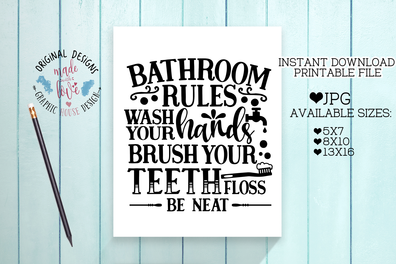 Bathroom Rules Printable (271720) Printables Design Bundles