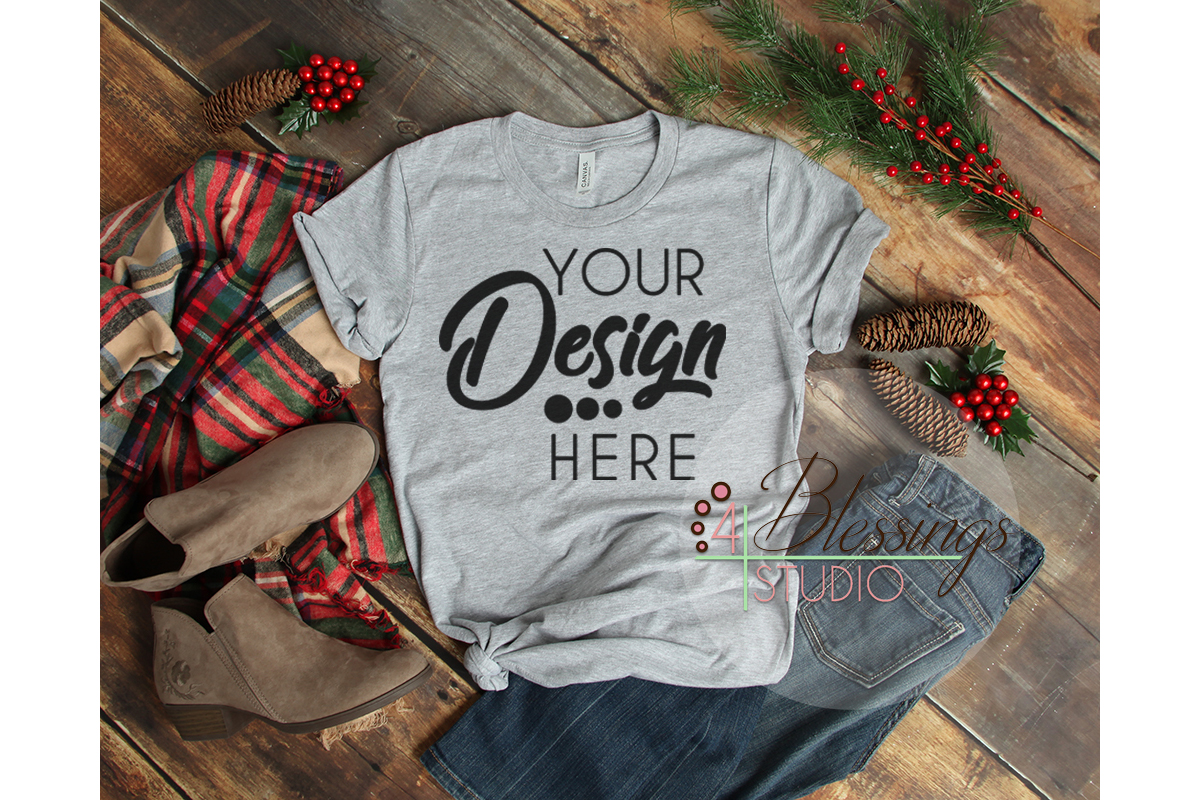Download Christmas Gray TShirt Bella Canvas Mockup 3001 Unisex Shirt (135030) | Mock Ups | Design Bundles