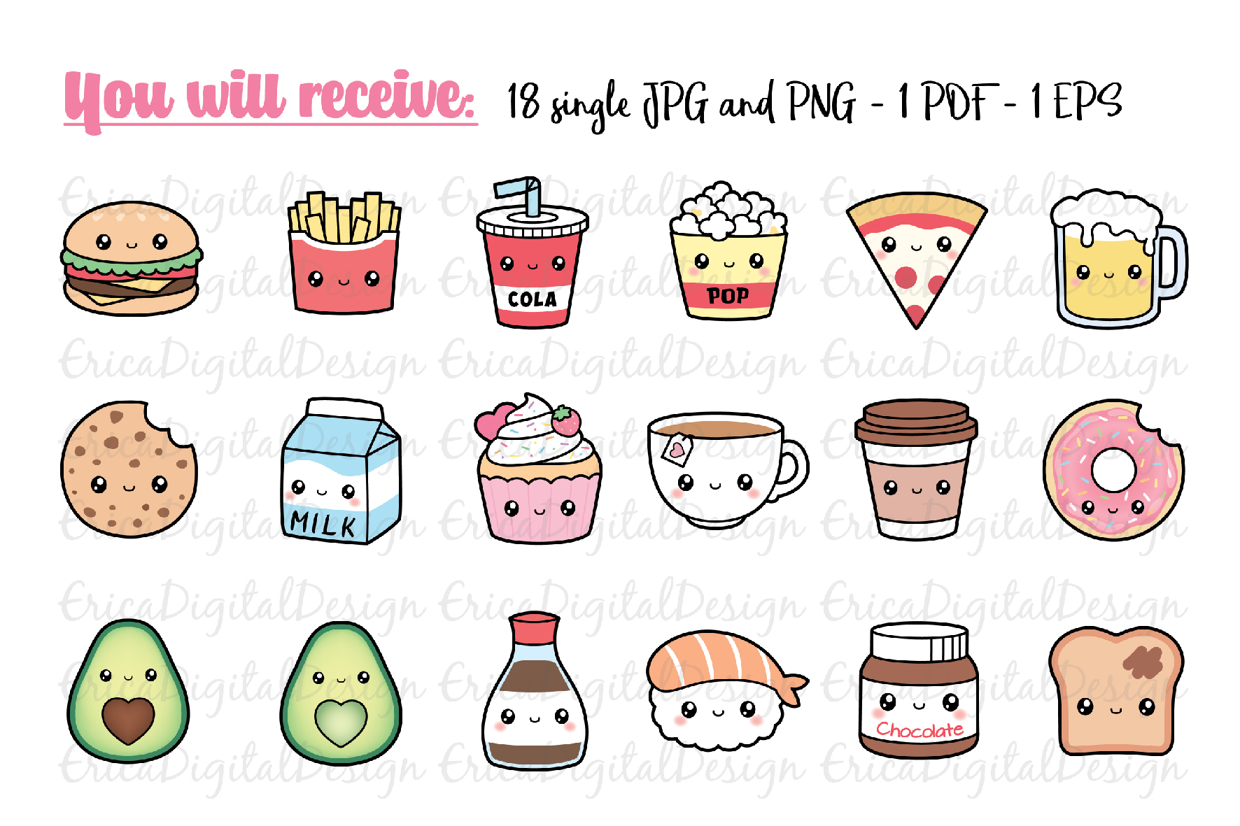 Perfect match clipart set Kawaii food Best Friend Love (520206