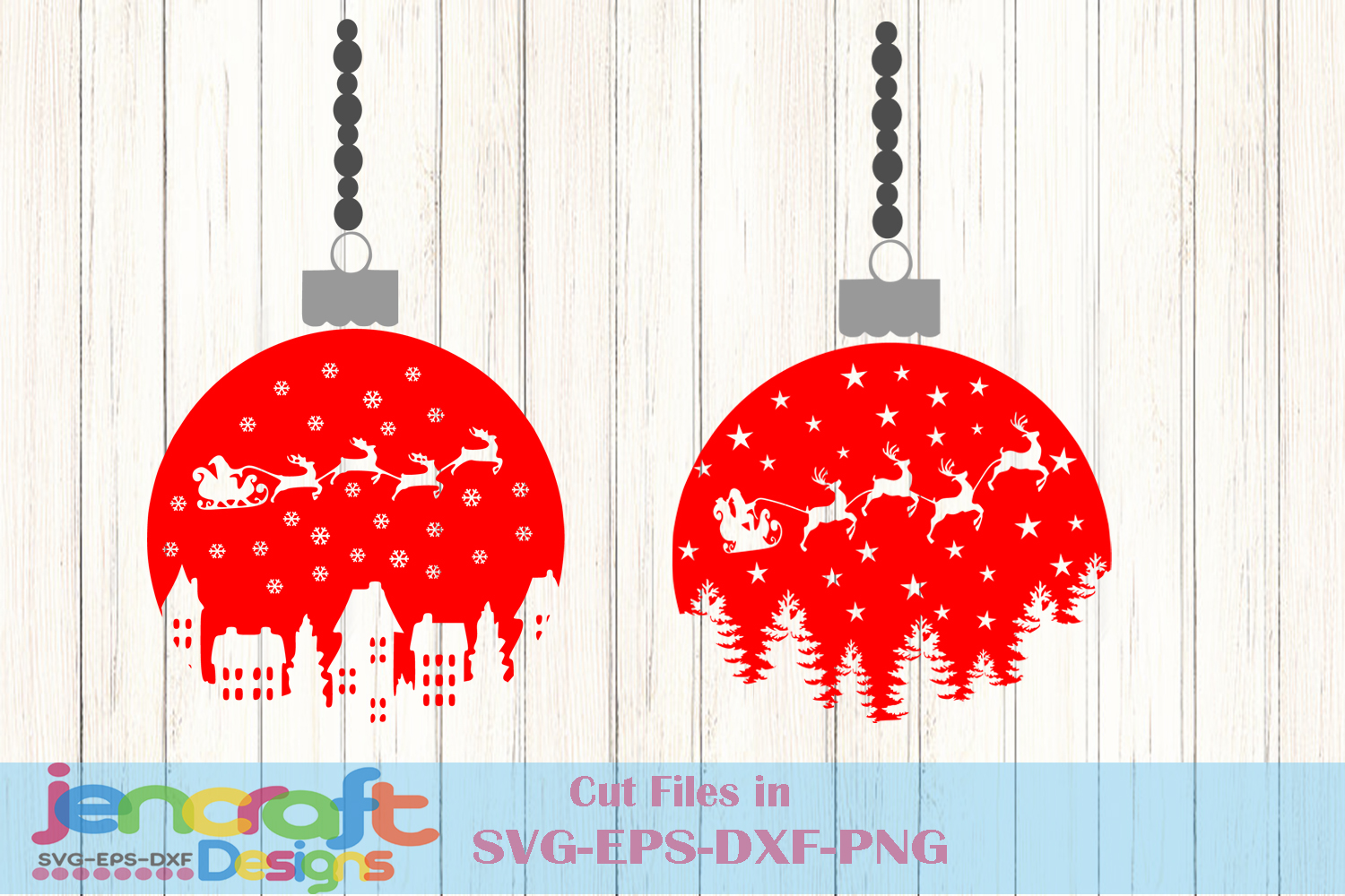 Download Christmas Ornament Santa Sleigh Tree Village Scene SVG