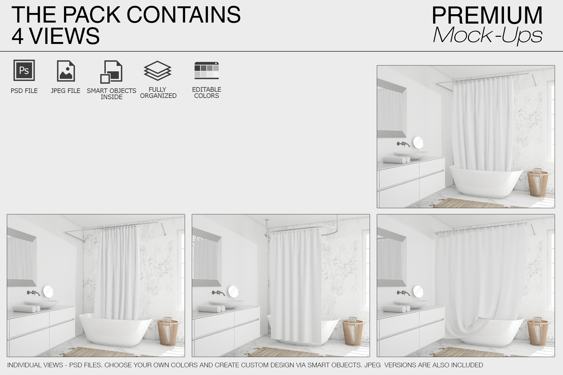 Download Shower Curtain Mockup Pack (64460) | Mock Ups | Design Bundles