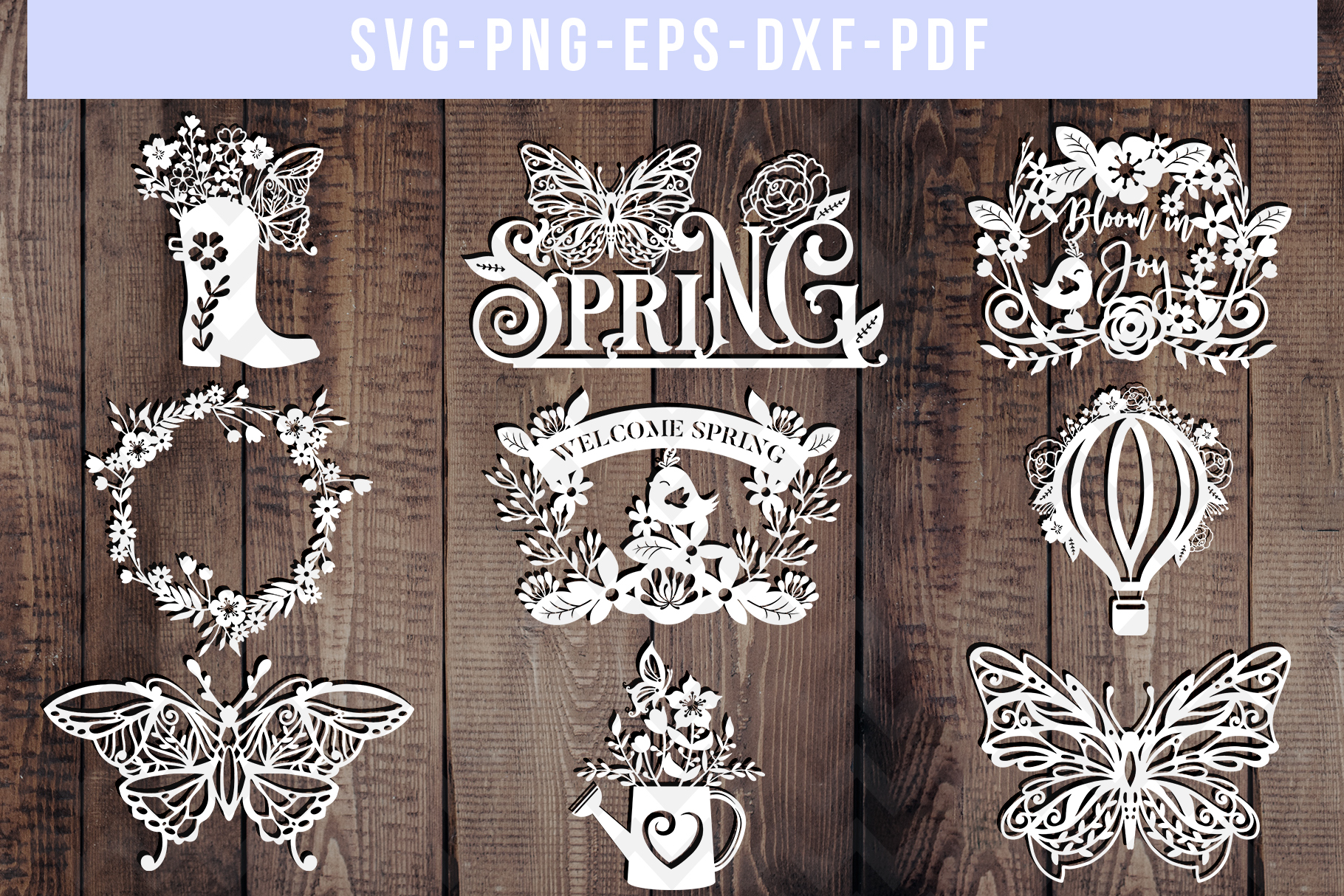 Download Bundle of 9 Spring Papercut Templates, Butterfly SVG, Garden