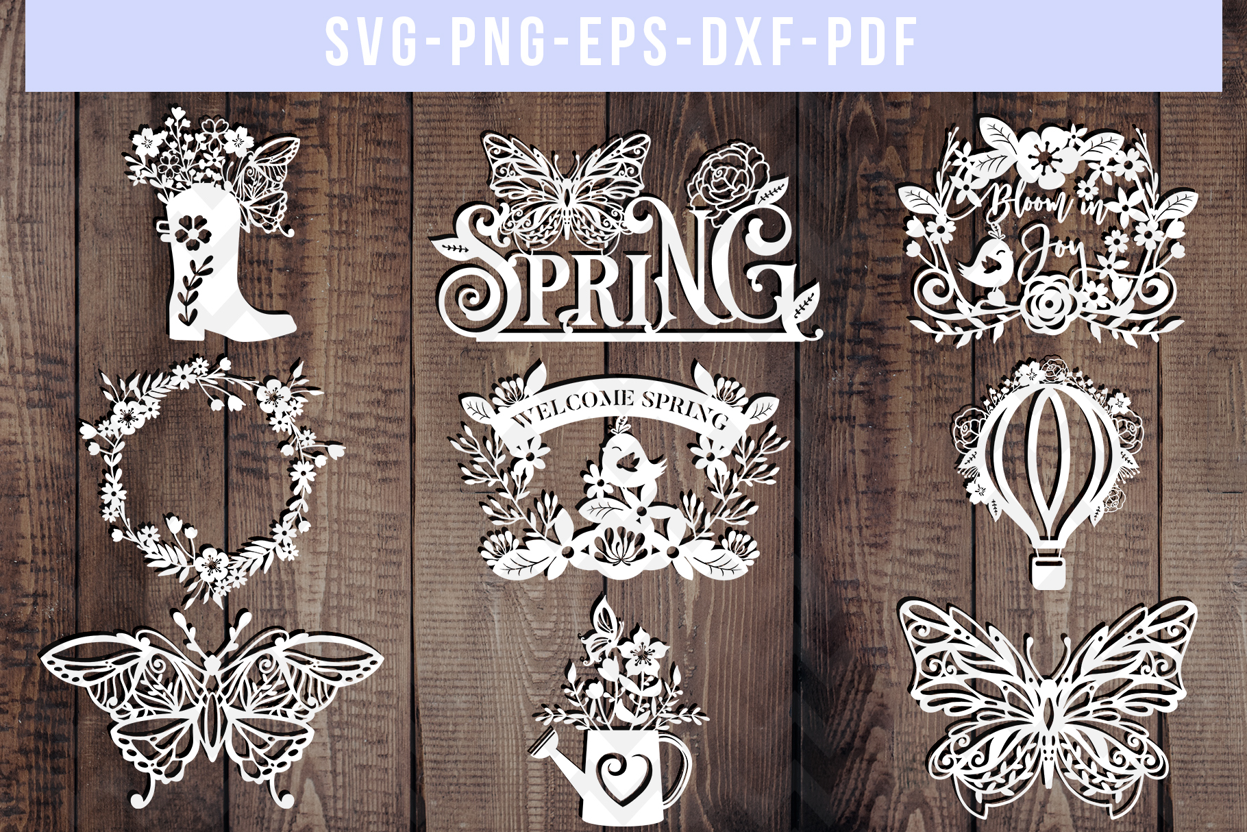 Bundle of 9 Spring Papercut  Templates Butterfly SVG Garden