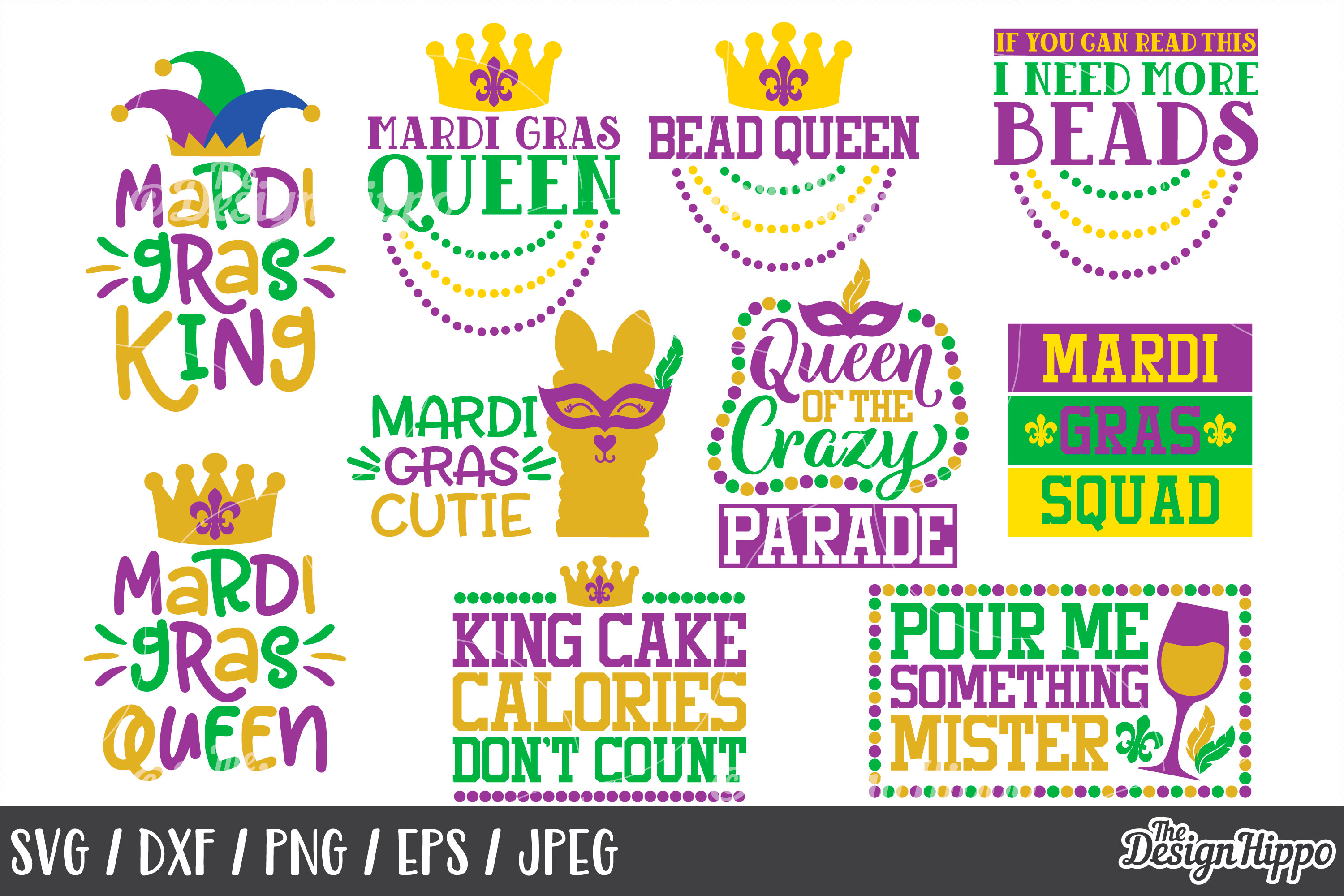 Download Mardi Gras SVG Bundle of 20 Designs, DXF, PNG, Cutting Files