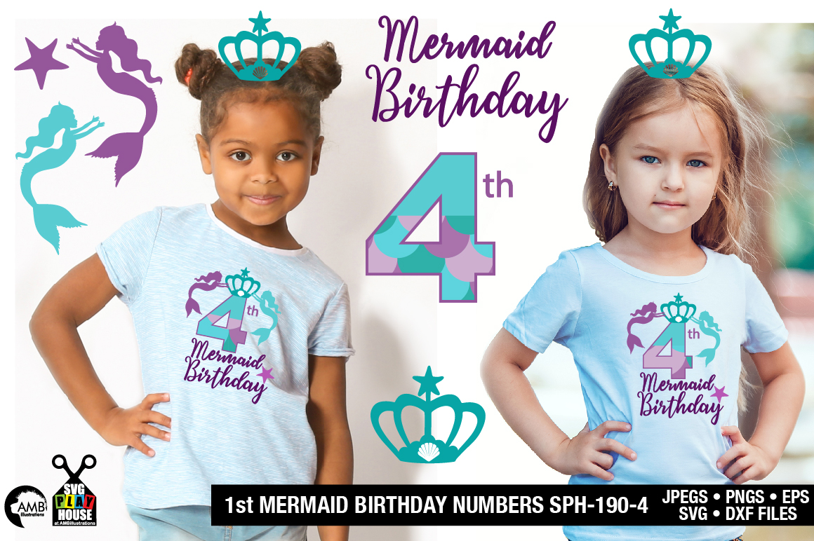 Download Mermaid Birthday Numbers 4th birthday svg, SPH-190-4