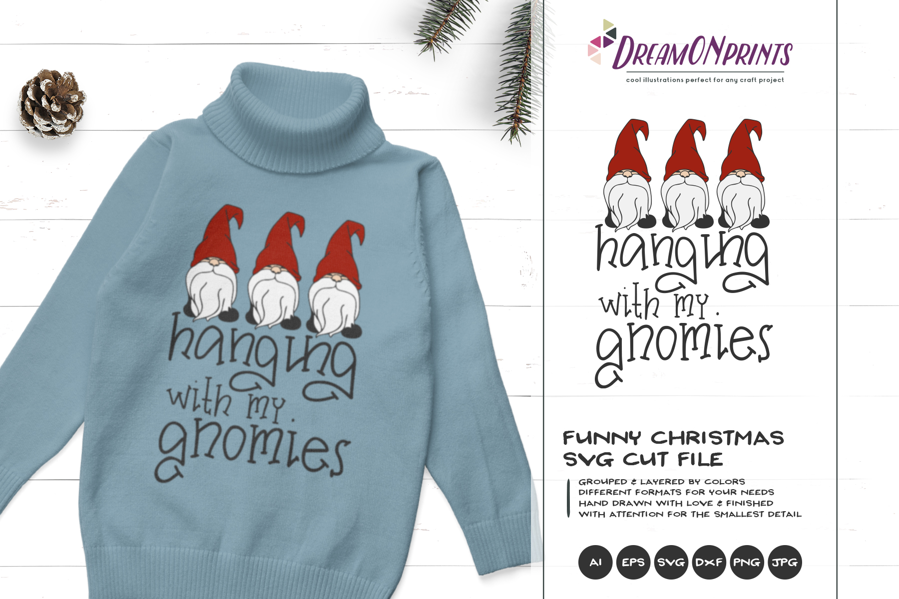 Hanging with My Gnomies | Cute Christmas Gnomes SVG