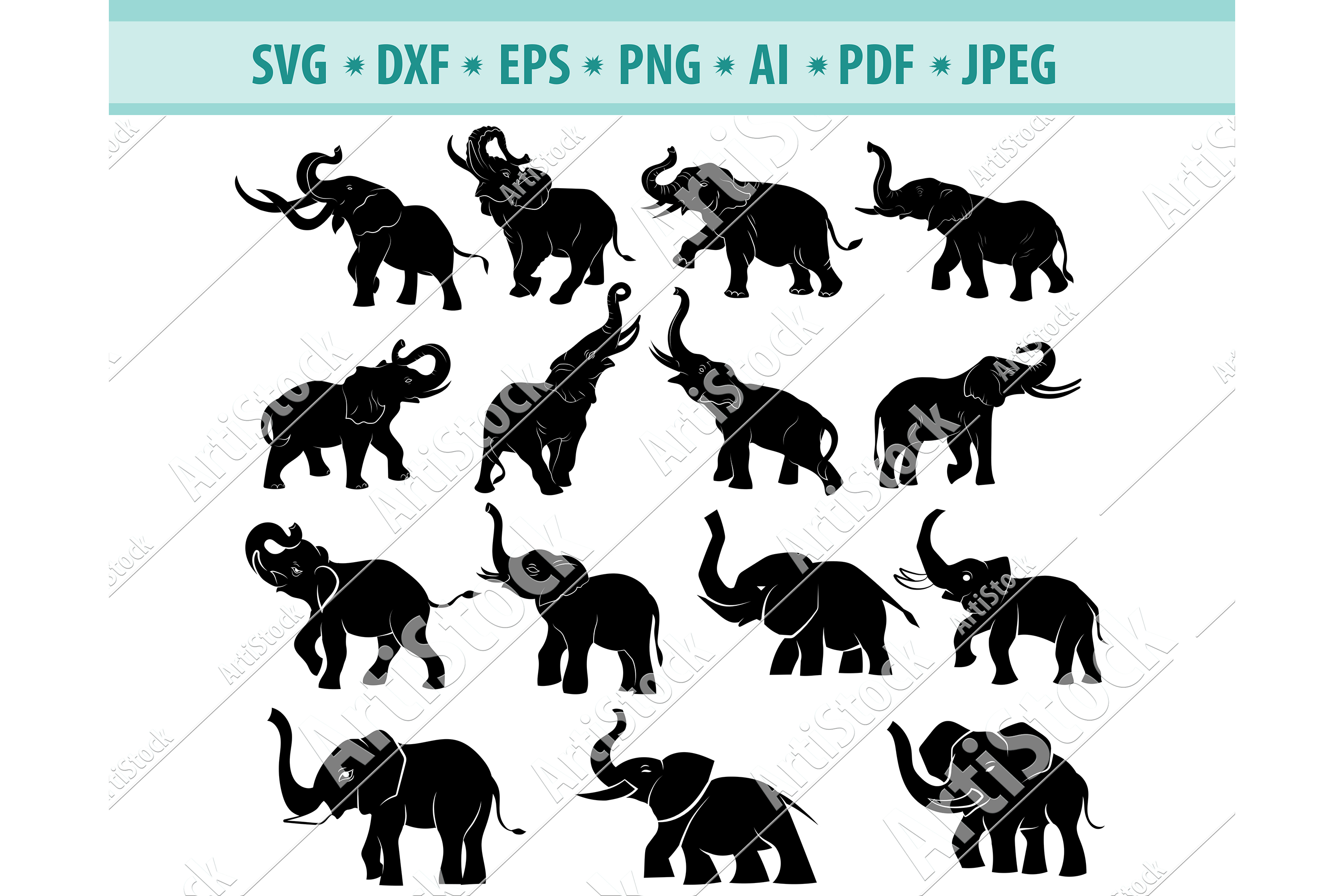 Elephant Svg, Elephants Silhouette, Safari Dxf, Png, Eps (424721