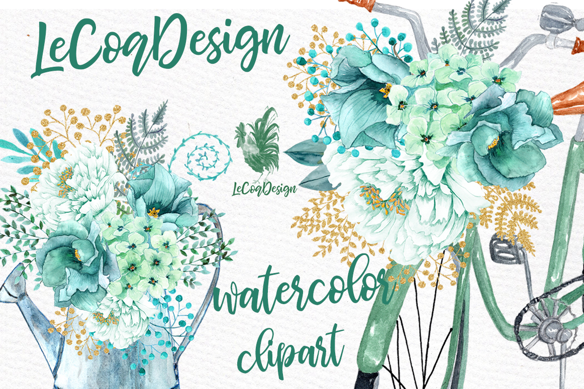 Download Mint Watercolor Flowers WATERCOLOR CLIP ART Spring Flowers