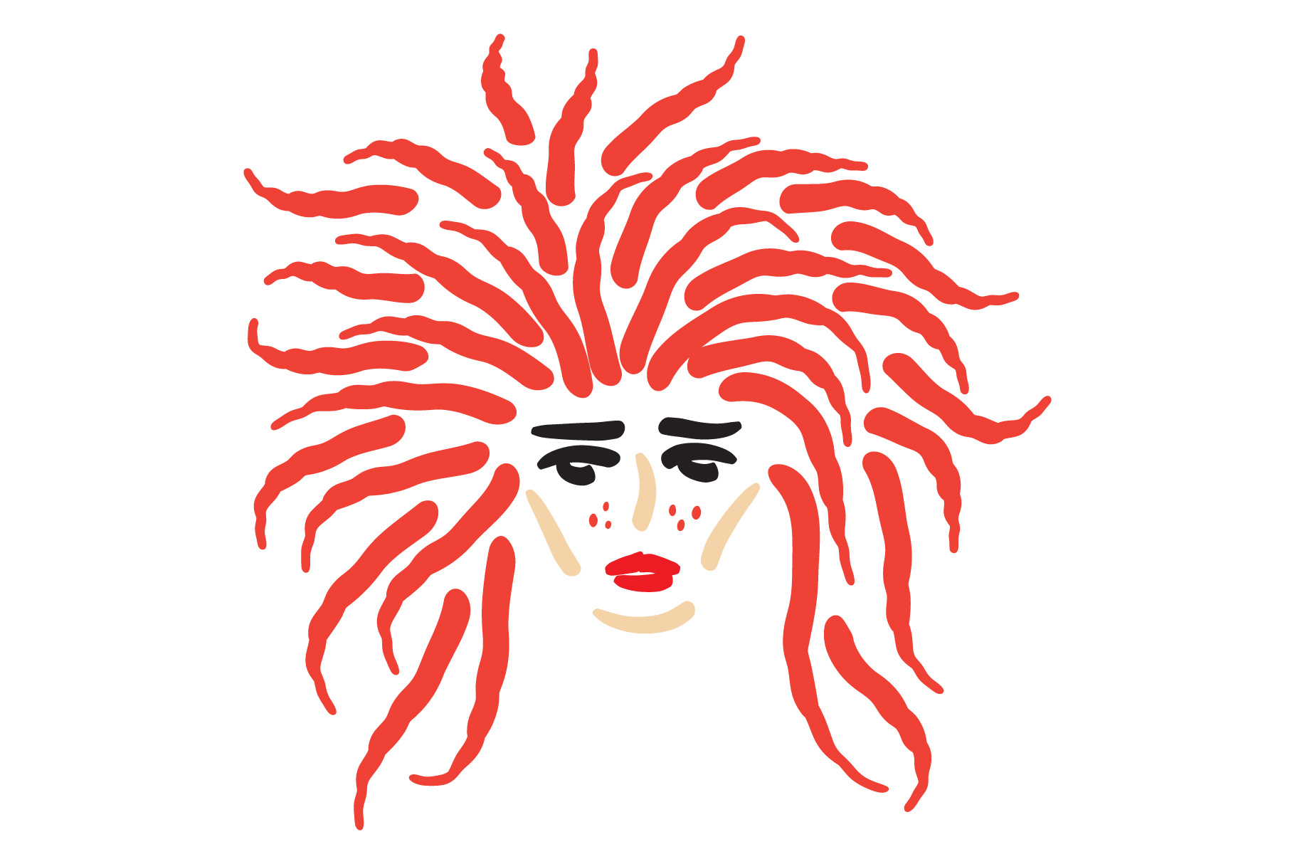Girls Face With Curly Red Hair Hand Drawn Vector Illustrat