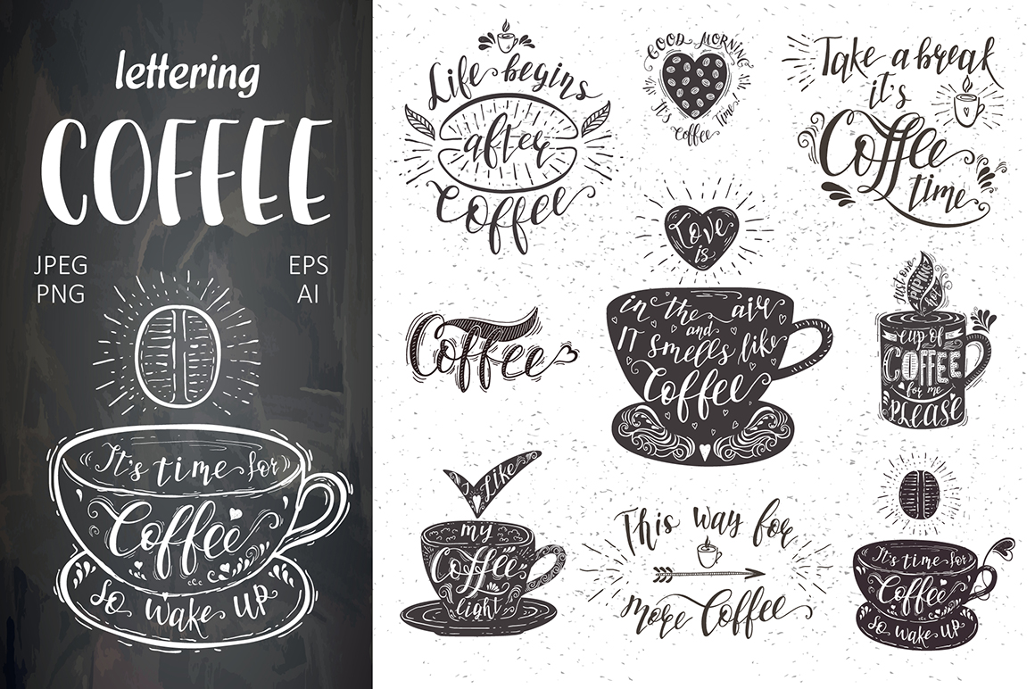 set of quotes for coffee lettering