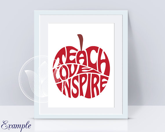 Teach Love Inspire Apple design for teacher, Word Art, Teach