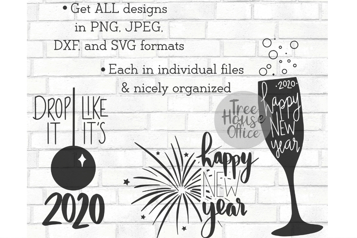 Happy New Year Bundle, New Year&#039;s Eve 2020, NYE SVG DXF, PNG