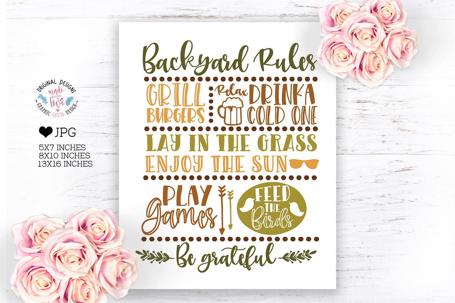Backyard Rules Home Art Printable (277944) SVGs Design Bundles