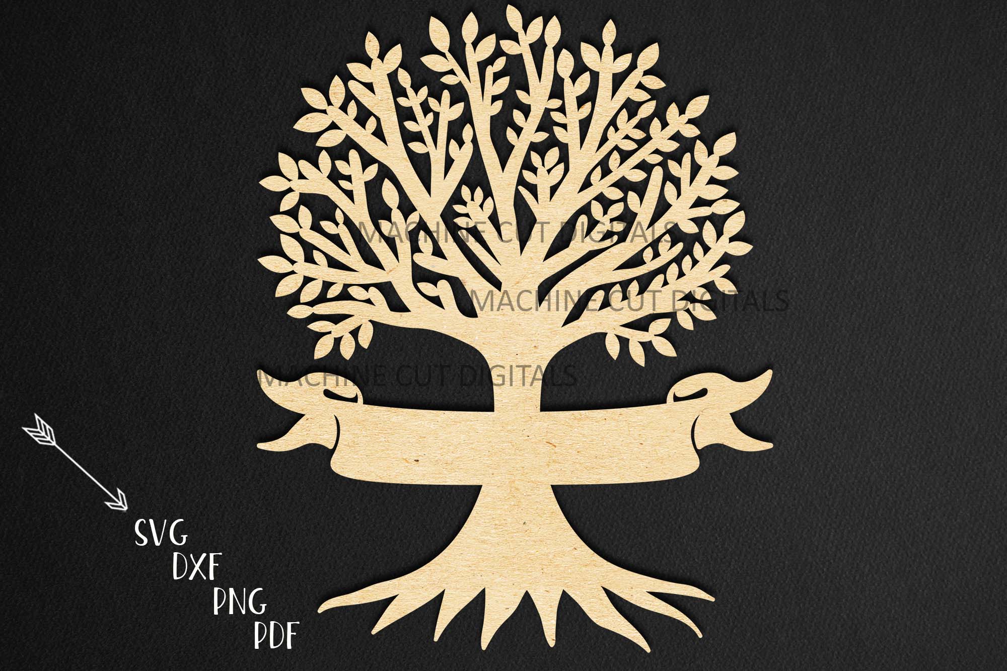 Family reunion tree with names ribbon paper laser cut svg (420638