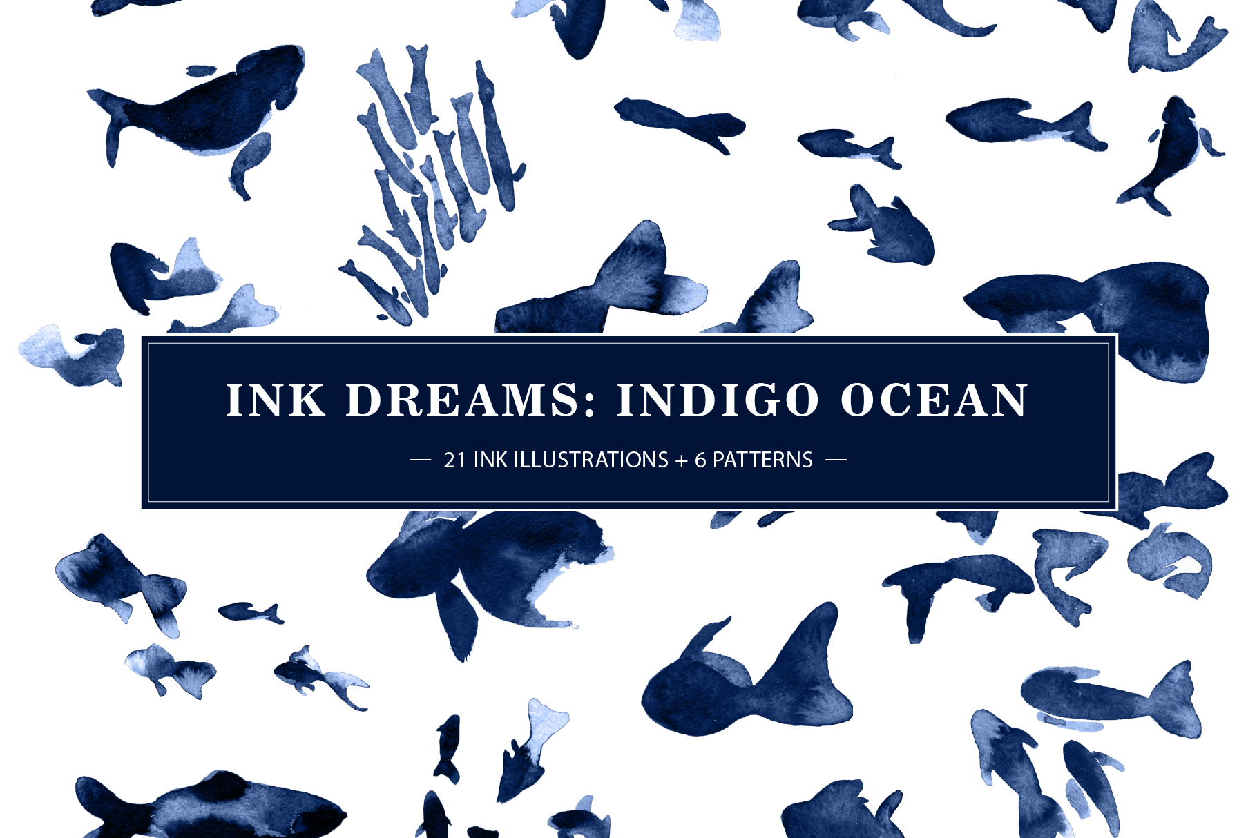 INK DREAMS INDIGO OCEAN (101470) Illustrations Design Bundles