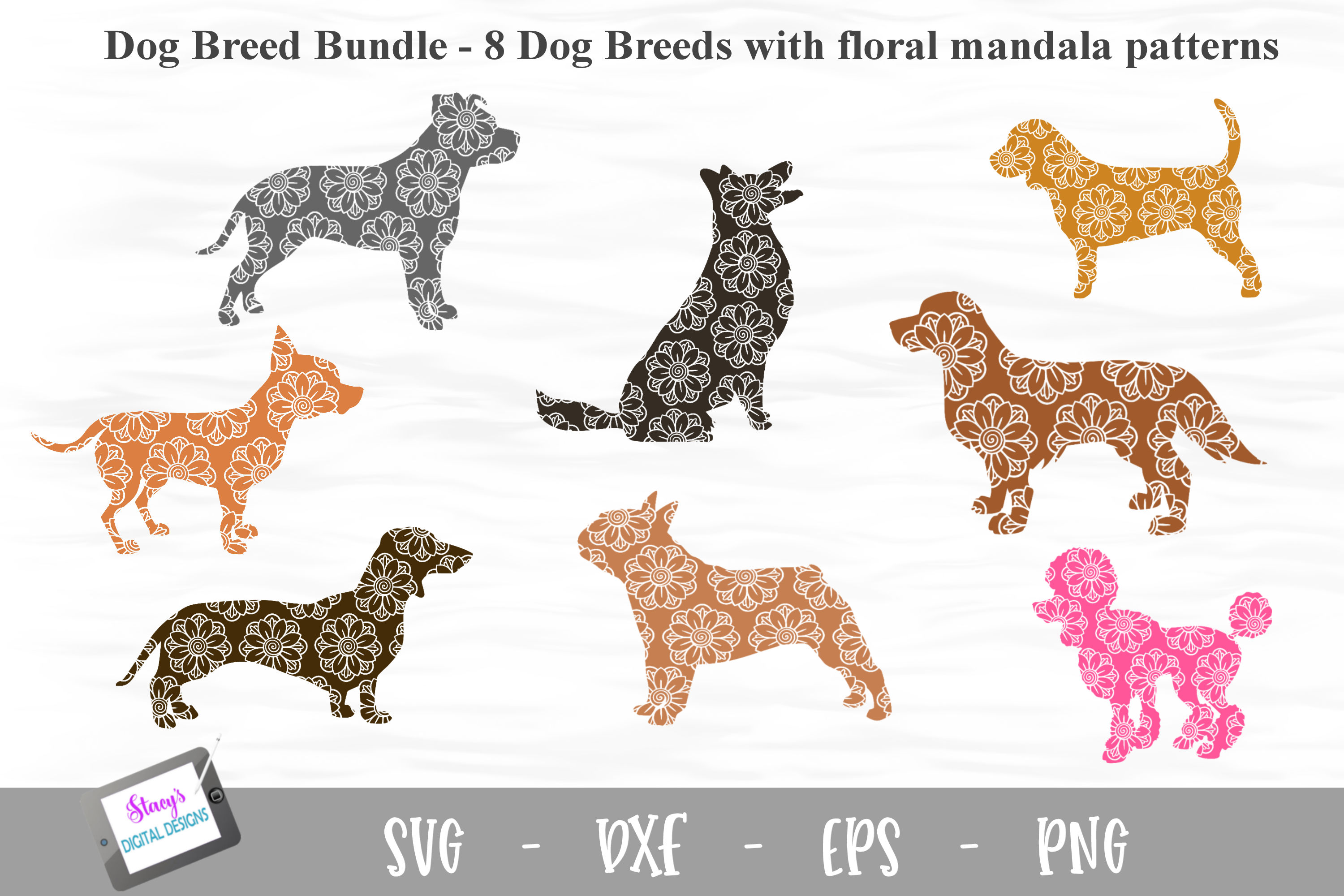 Download Dog Breed Bundle 8 Dog Breed Svgs With Mandala Patterns