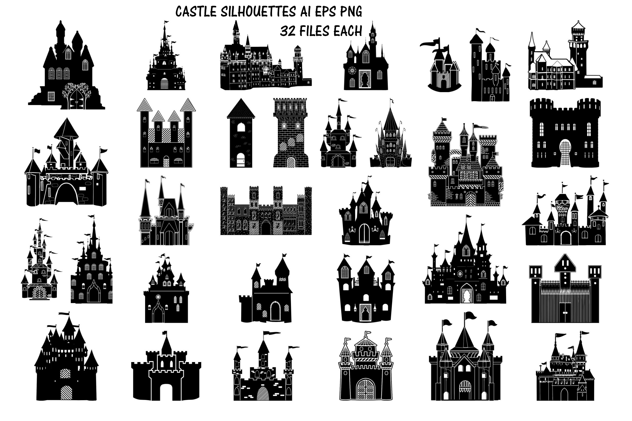 Castle Silhouettes Vector AI EPS Vecor & PNG