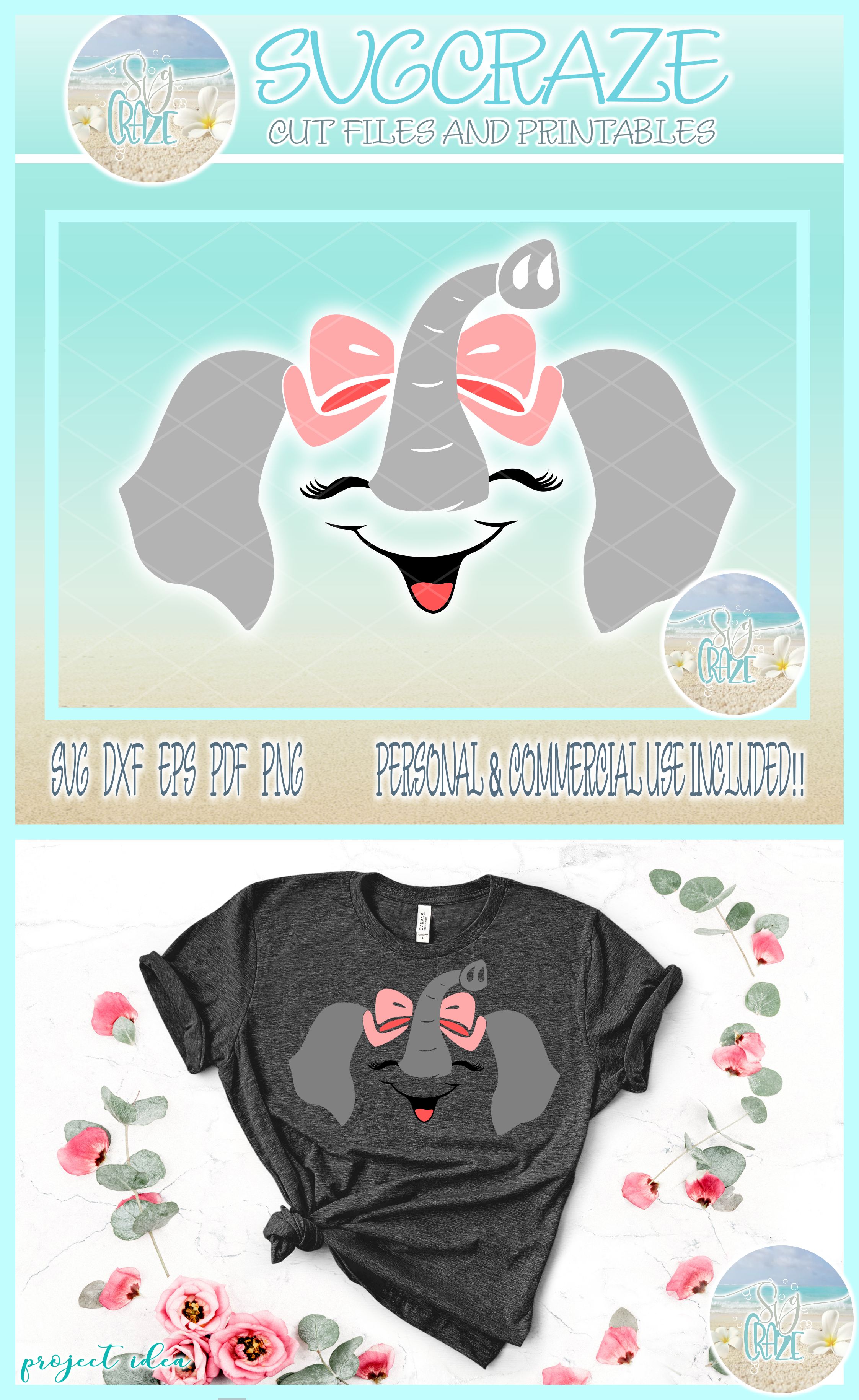 Download Elephant Face with Bow SVG Dxf Eps Png PDF Files