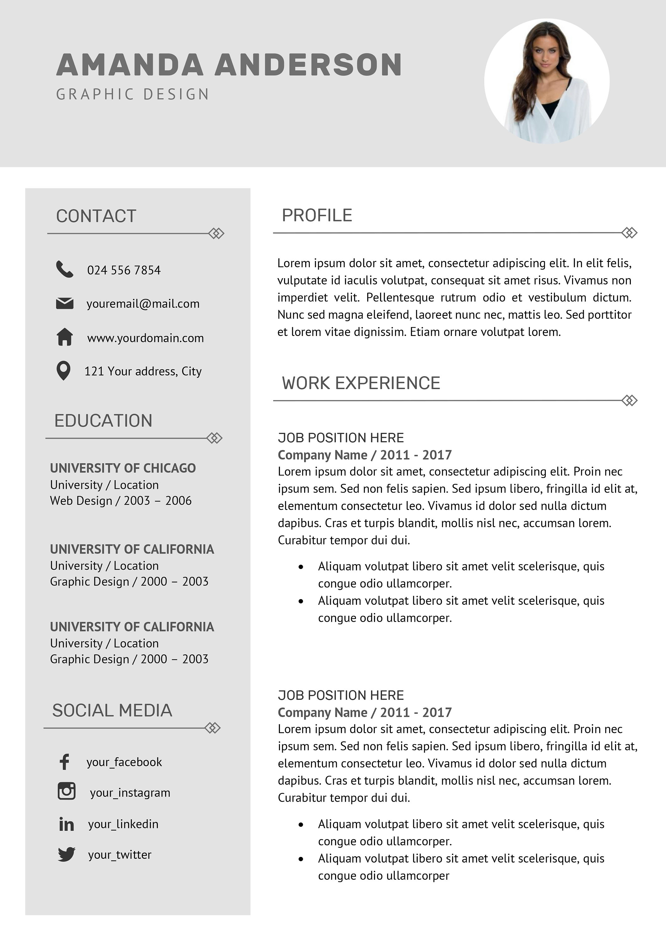 Resume CV Template Cover Letter Amanda Anderson