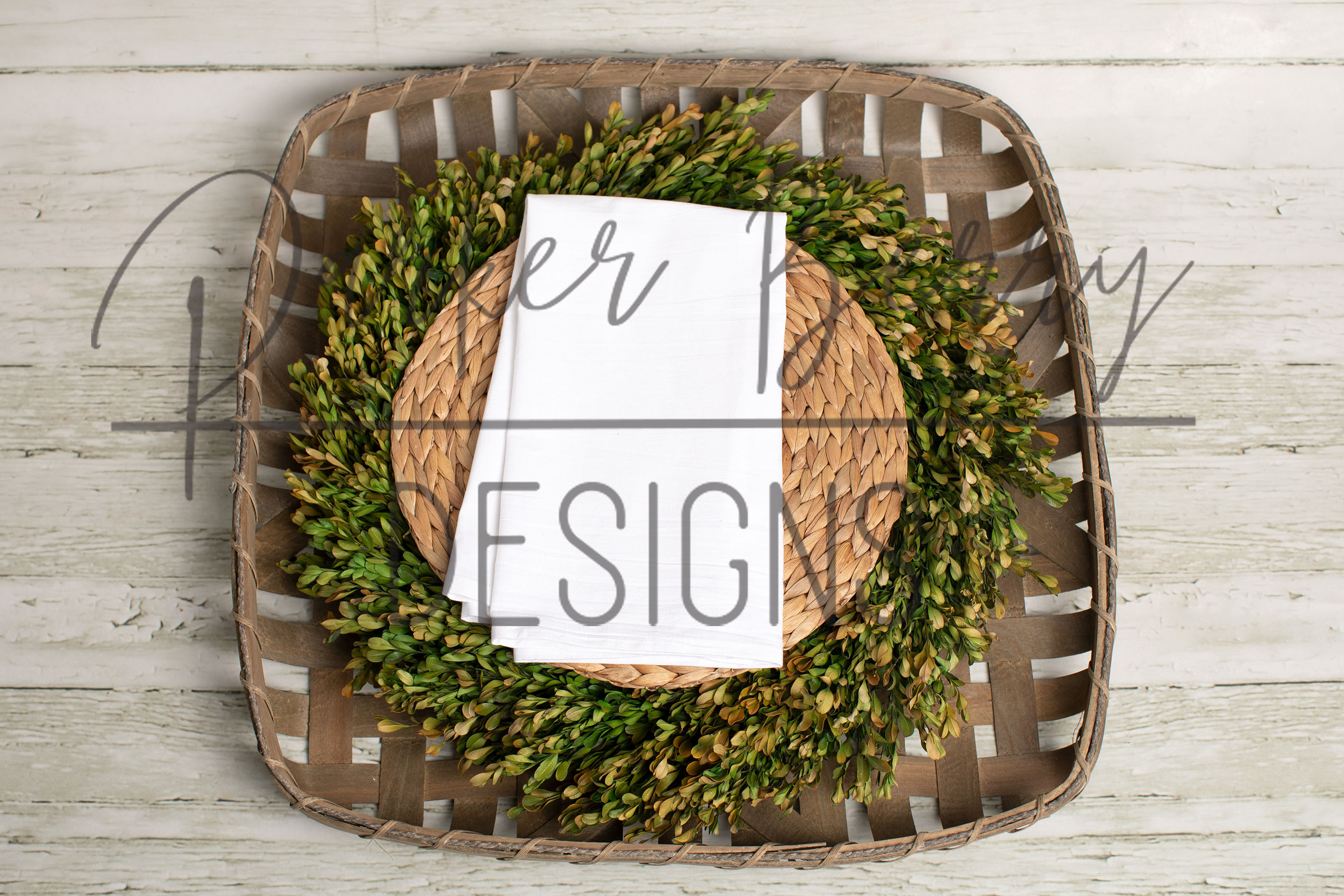 Download Linen Kitchen Towel, Circle Weave Tobacco Basket Mock up ...