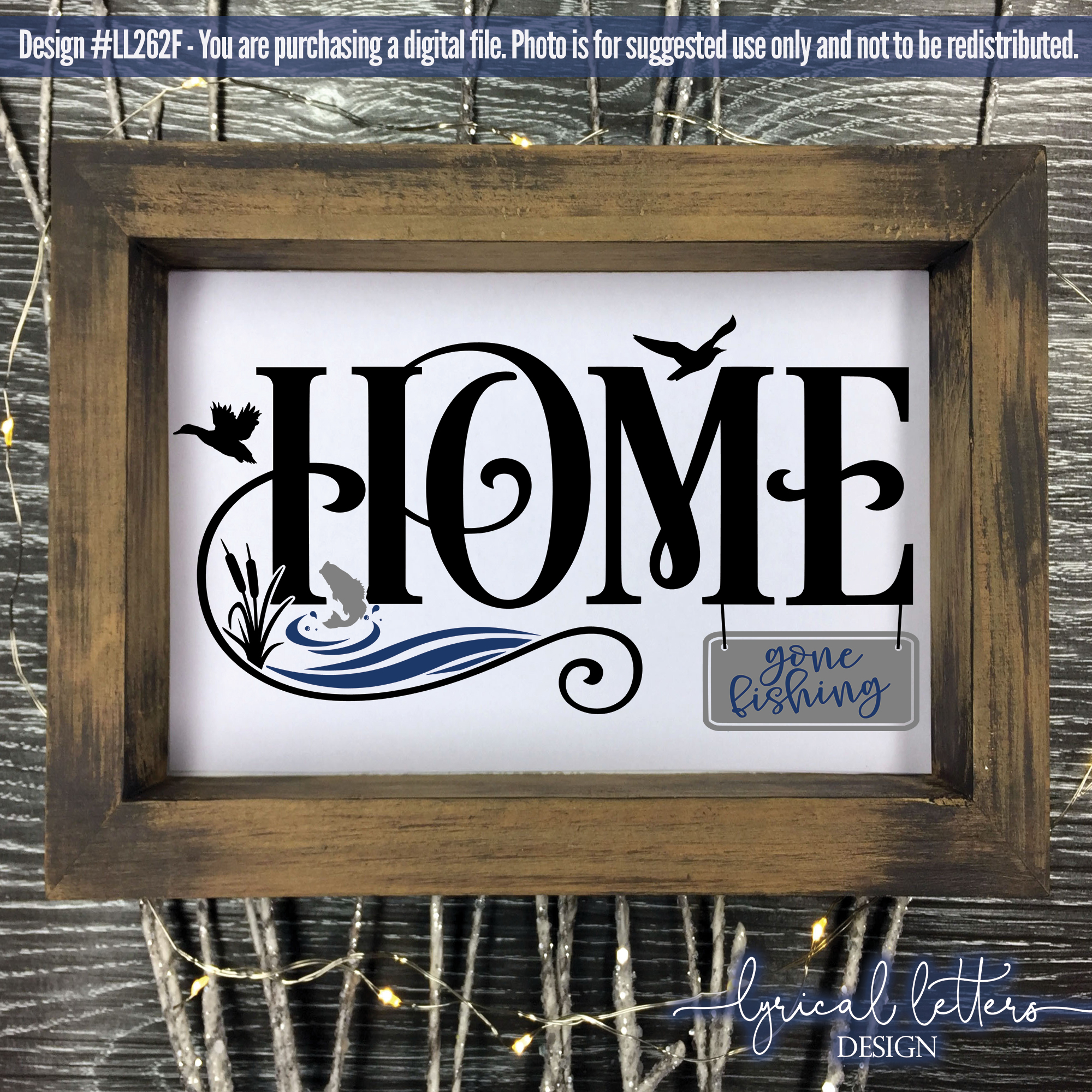 Download Lake House Home with Gone Fishing Sign SVG DXF LL262F (228329) | Cut Files | Design Bundles