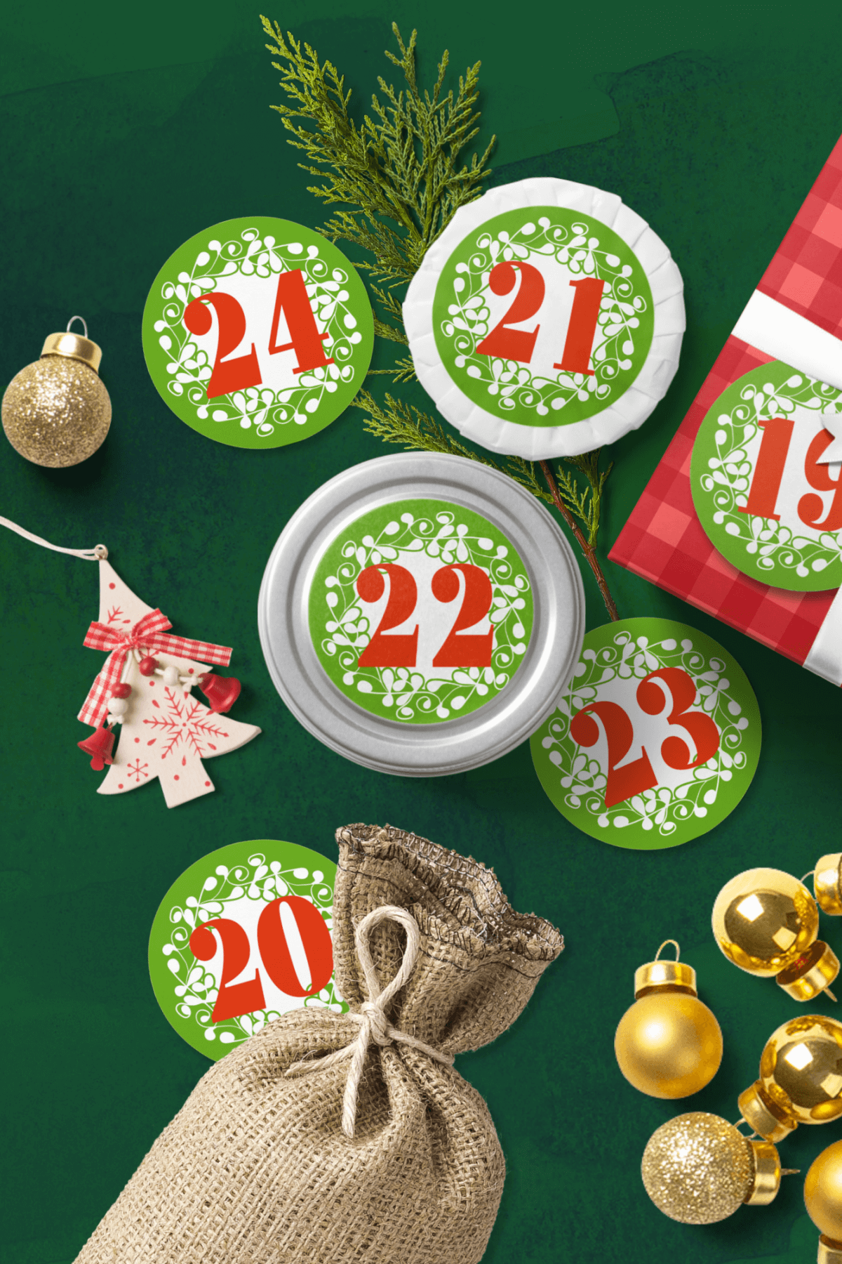 Printable Green Advent Calendar Numbers 125 Ornate Circles