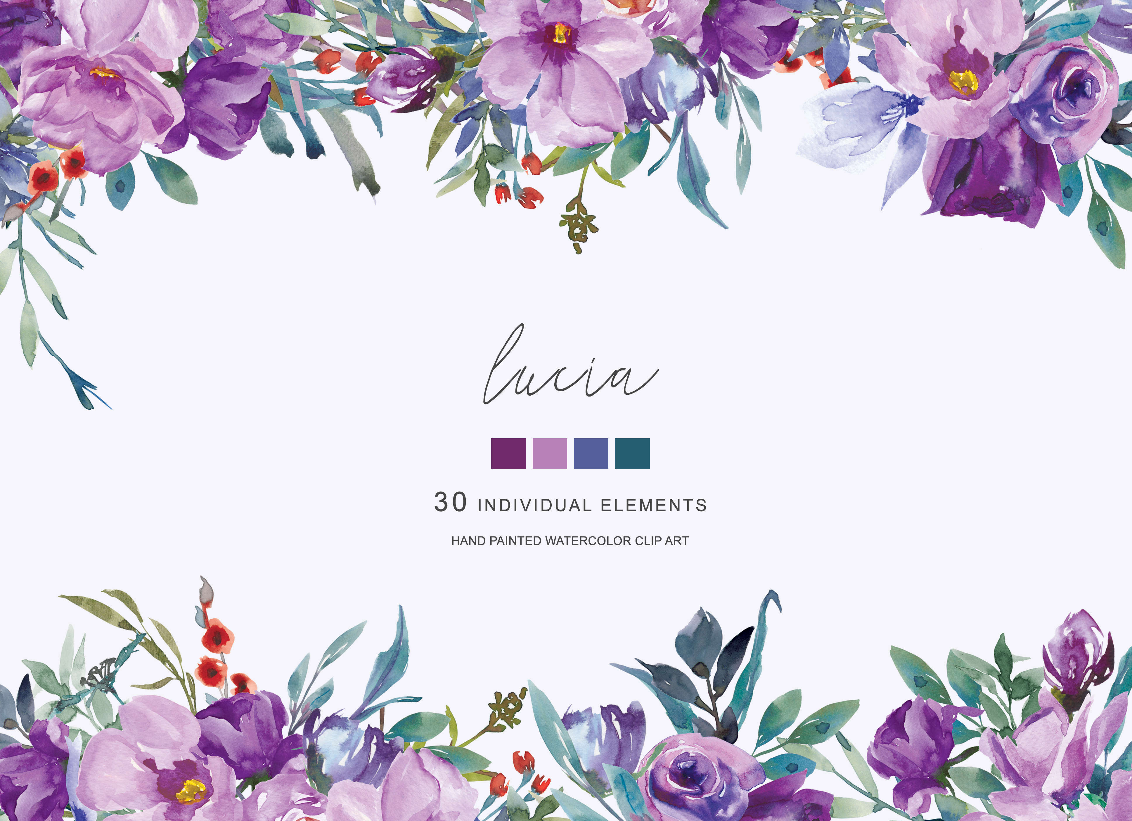 Watercolor Purple Flowers Clipart Hand Painted Flowers ...