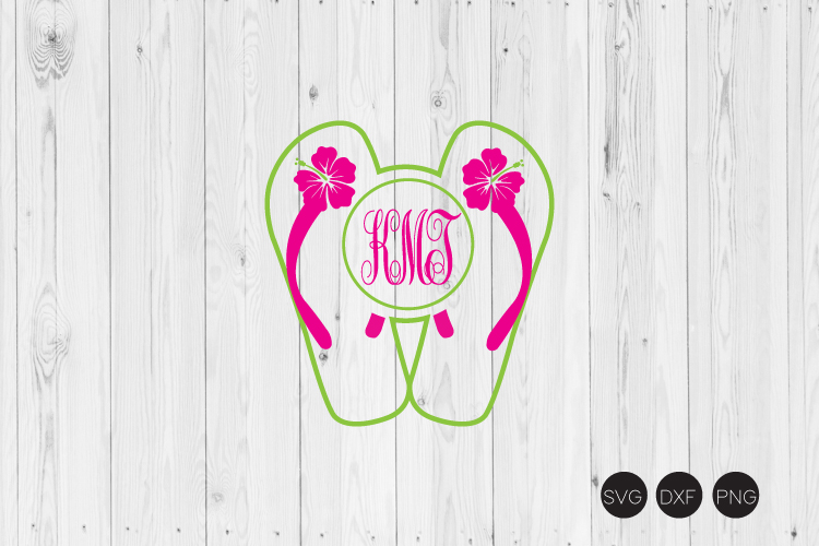 Download Hibiscus Flip Flops Monogram SVG, DXF, PNG Cut Files