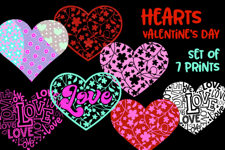 Download Bundle Hearts Love sign Mandala Zentangle art Valentine Set