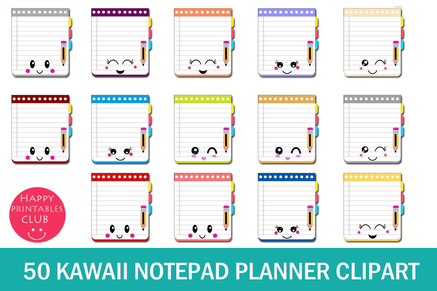 50 Kawaii Notepad Planner Clipart Planner Clipart (140034