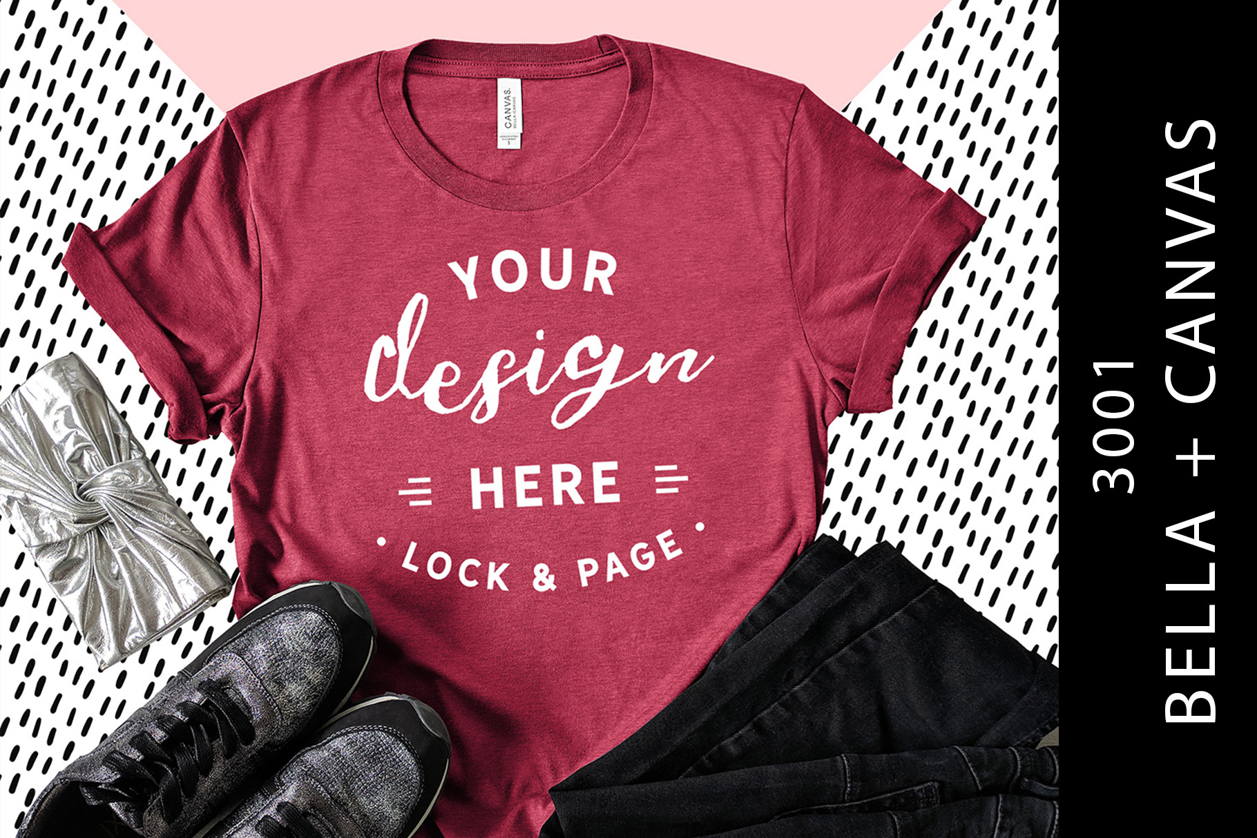 Download Heather Raspberry Bella Canvas 3001 T-Shirt Mockup Patterned