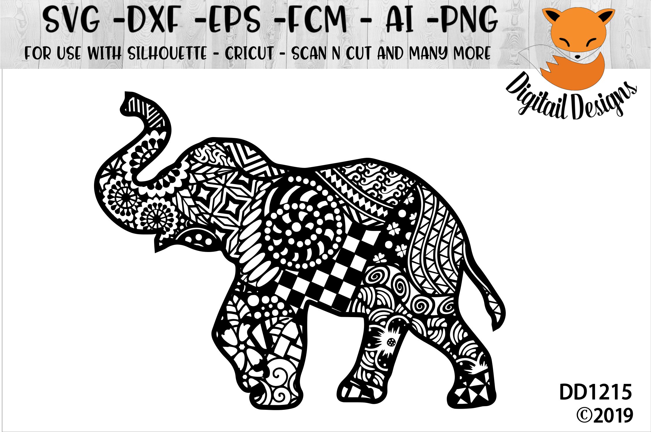 Zentangle Elephant for Silhouette - Cricut - Scan N C (200220) | Cut