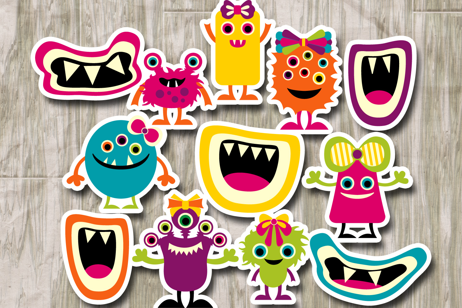 Monsters - Girly monster grins (89464) | Illustrations | Design Bundles