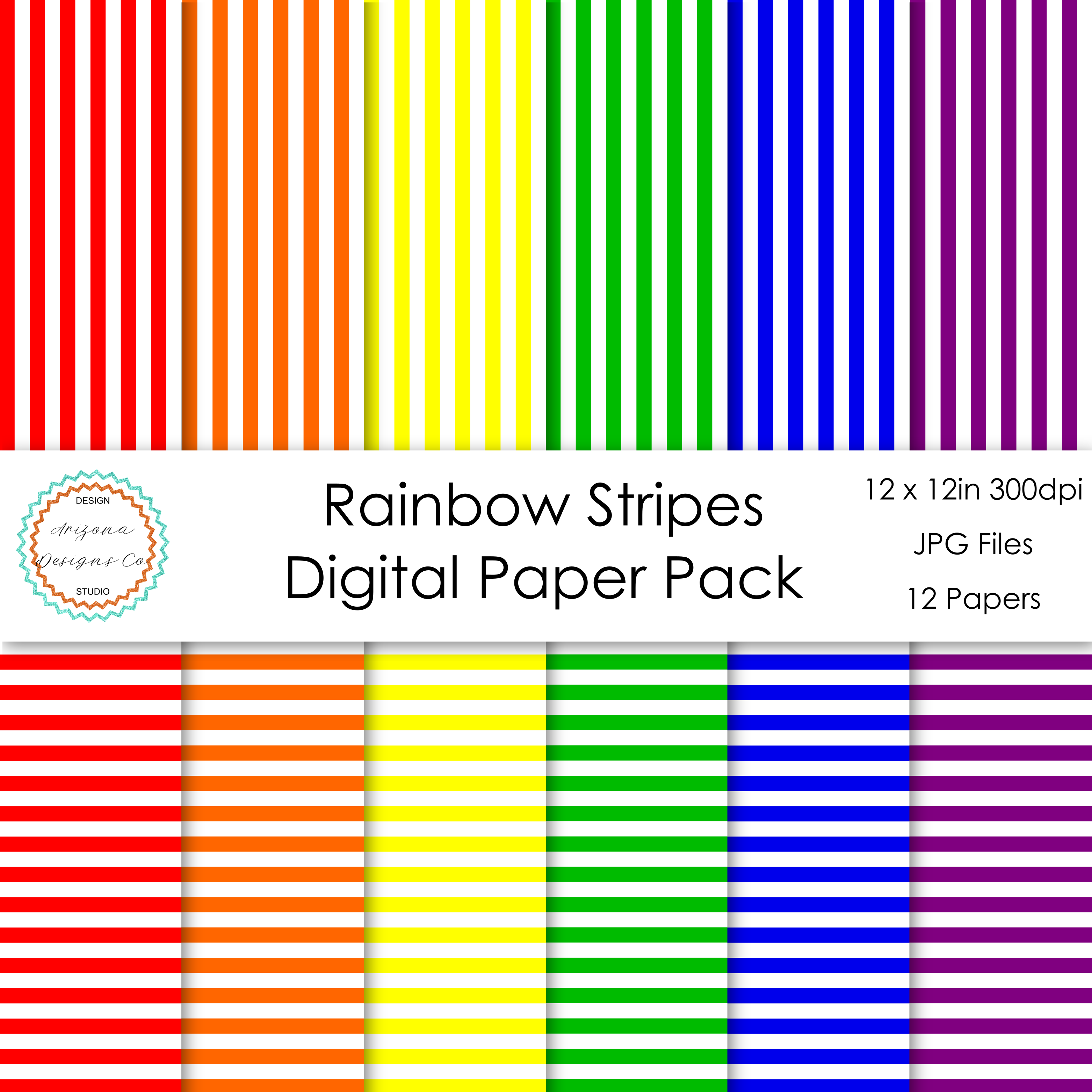 Rainbow Stripes Digital Paper Pack