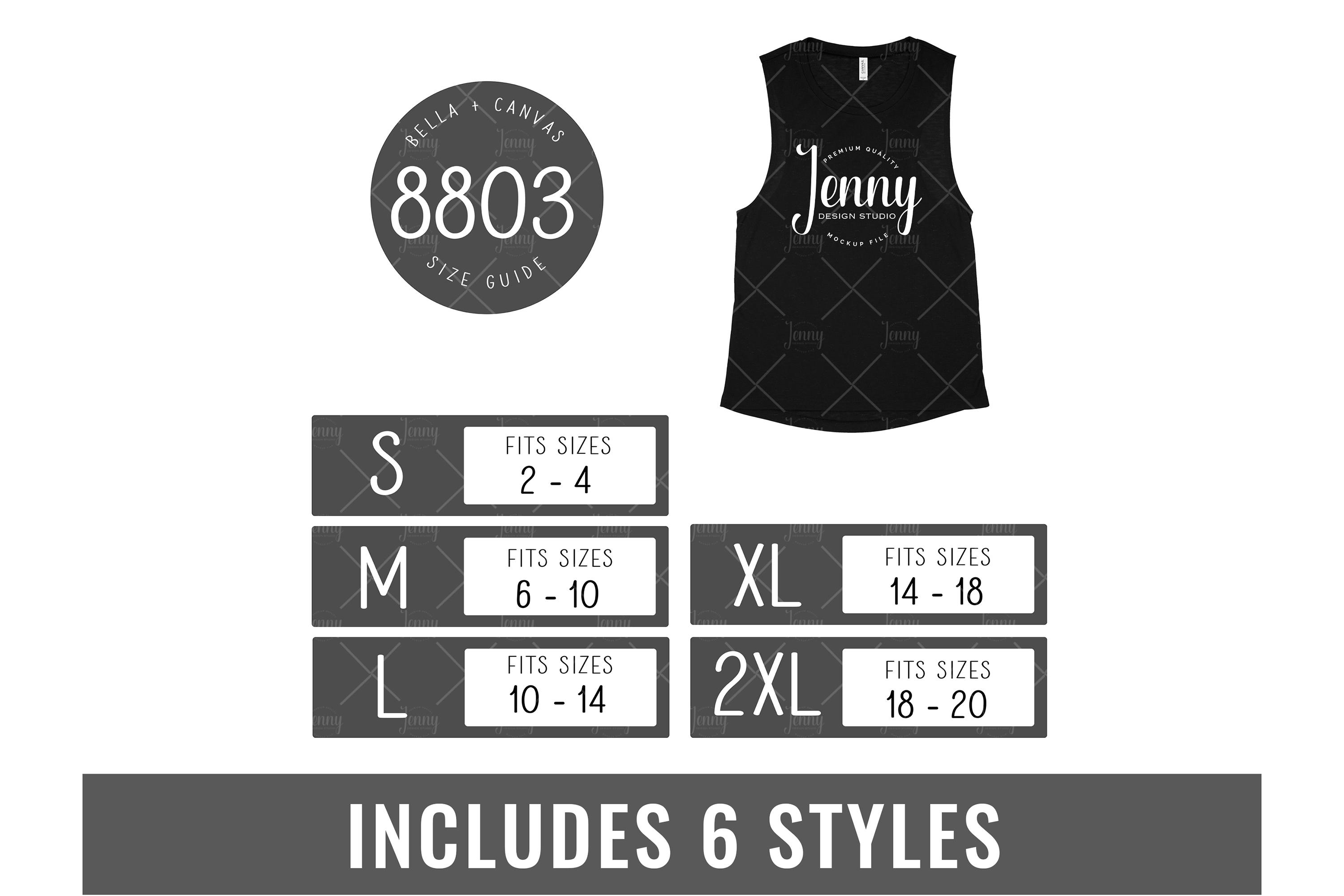Bella Canvas 8803 Tank Top Size Chart Mockup