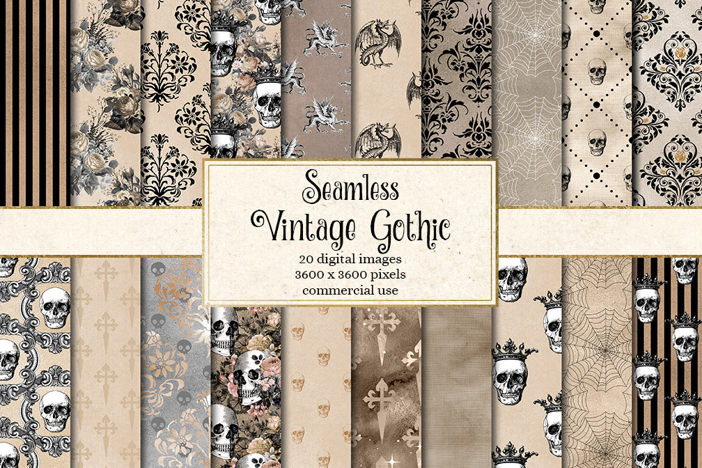 Seamless Vintage Gothic Digital Paper (111343) Textures Design Bundles